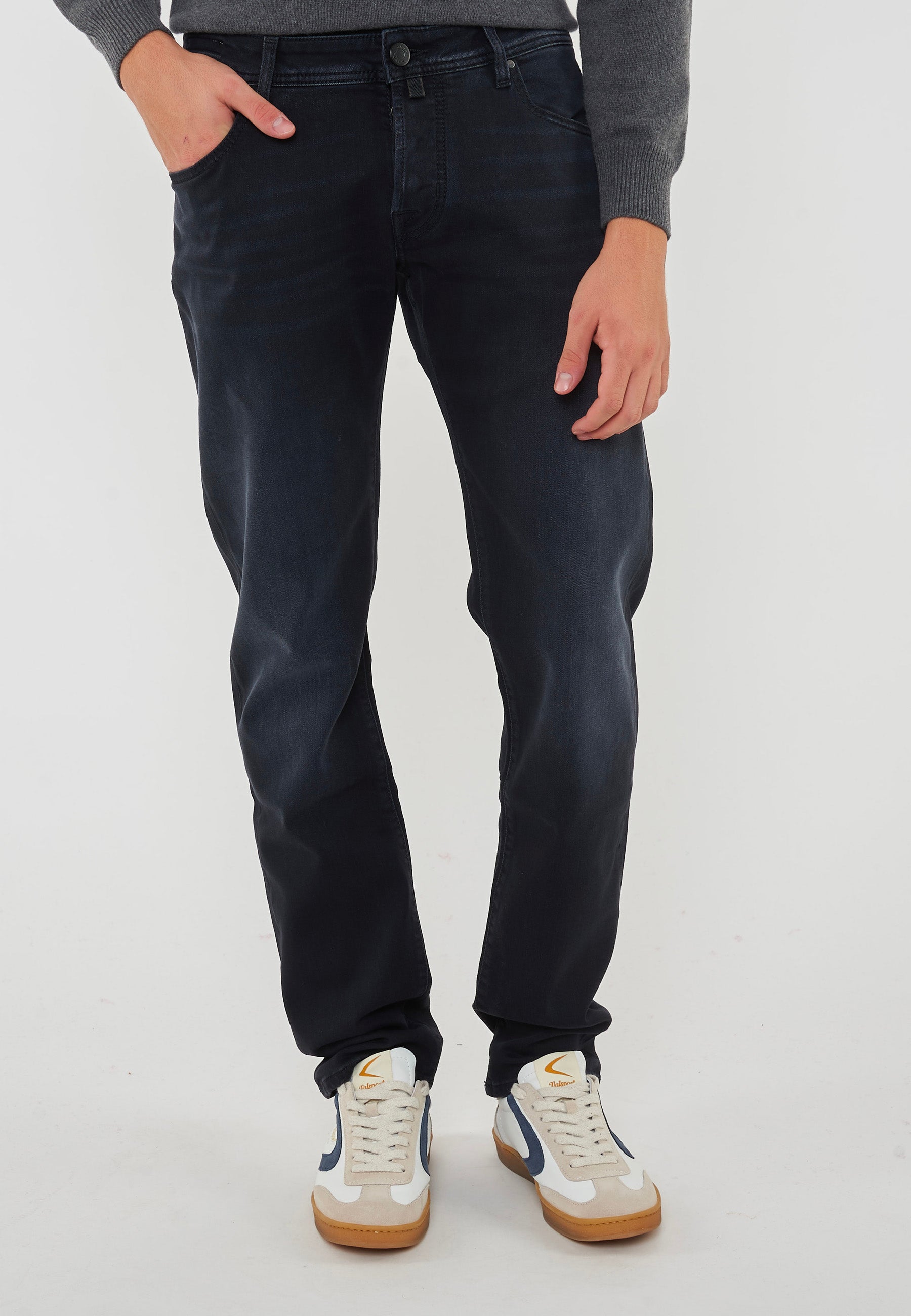 Jeans 5 Tasche Nick Slim Super Slim In Denim Stretch Di Cotone Organico Nero Lavaggio Rinse