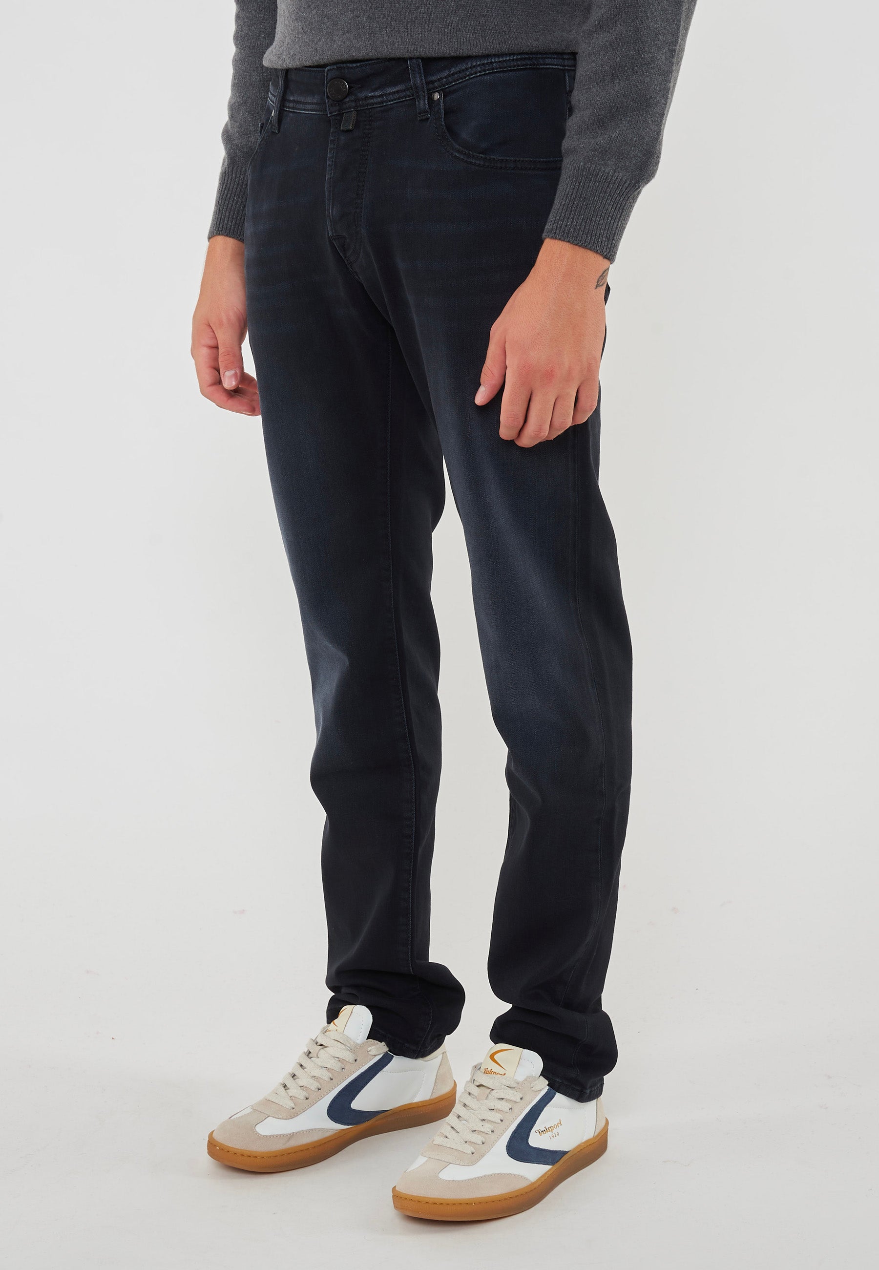 Jeans 5 Tasche Nick Slim Super Slim In Denim Stretch Di Cotone Organico Nero Lavaggio Rinse