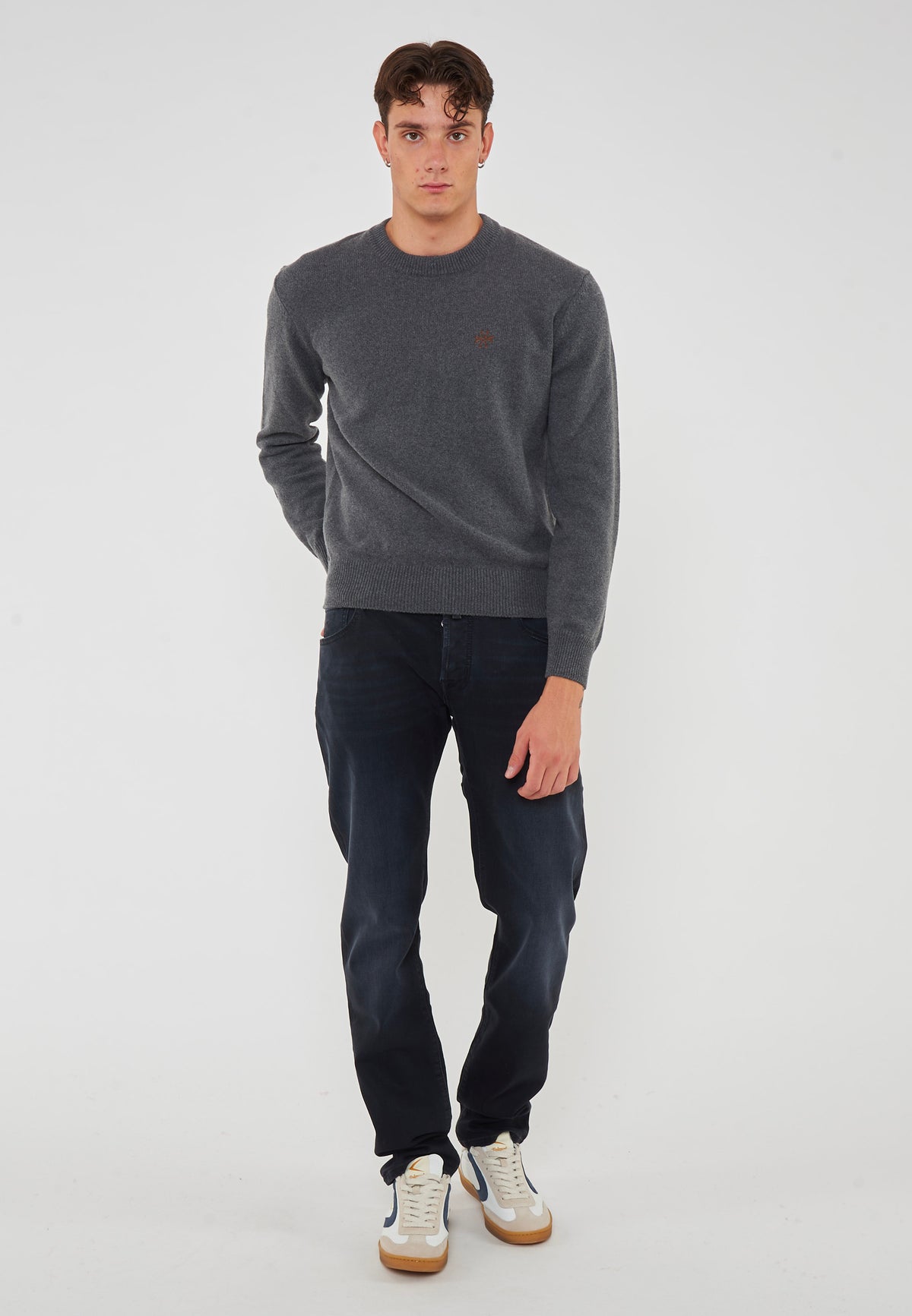 Maglia Girocollo In Lana E Cashmere Dark Grey