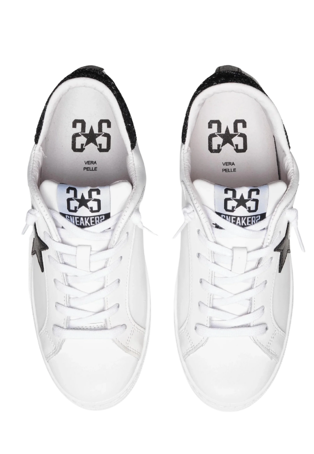 Sneakers Low In Pelle Bianca Con Dettagli Glitter Argento