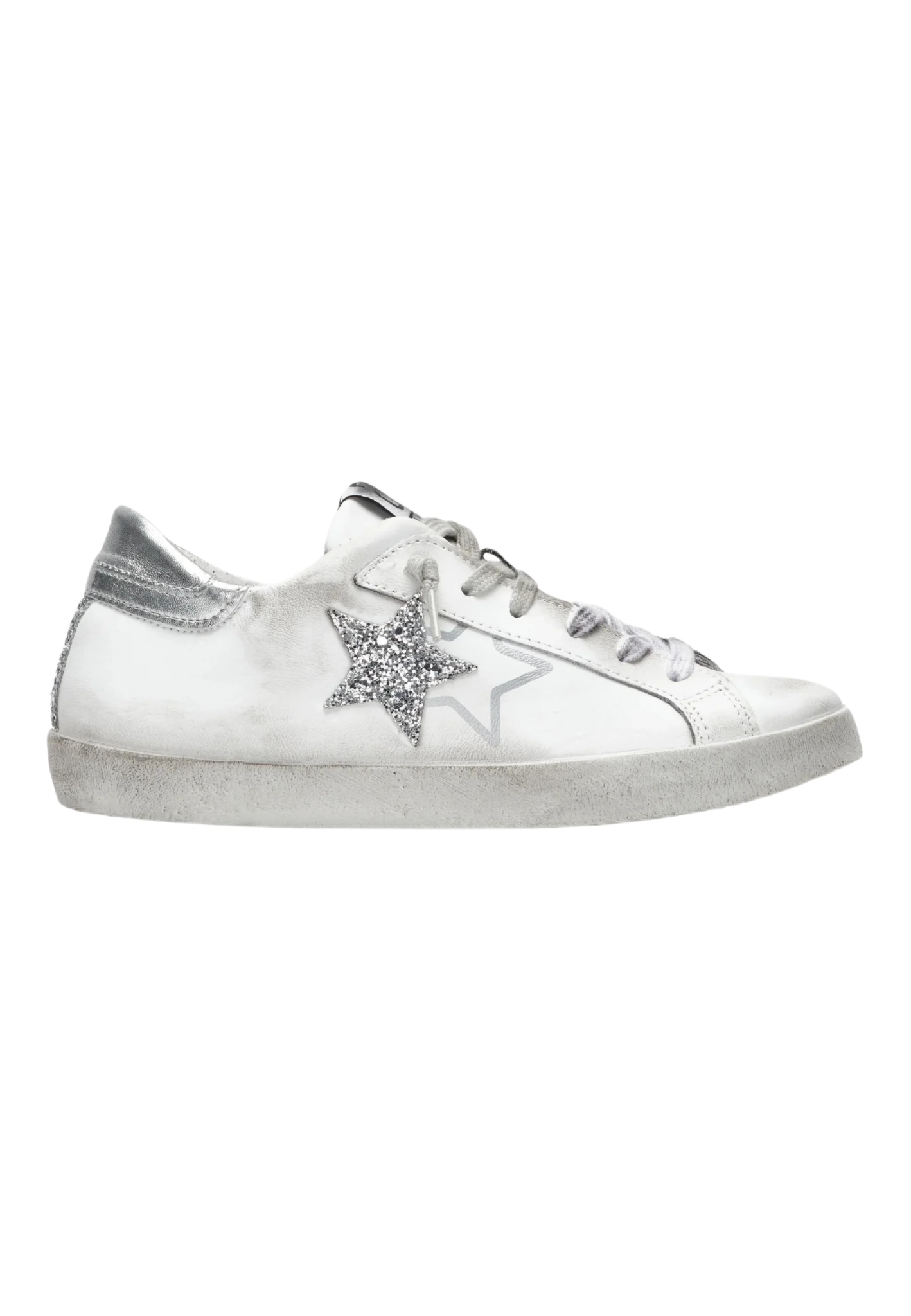 Sneakers Low In Pelle Bianca Con Dettagli Glitter Argento