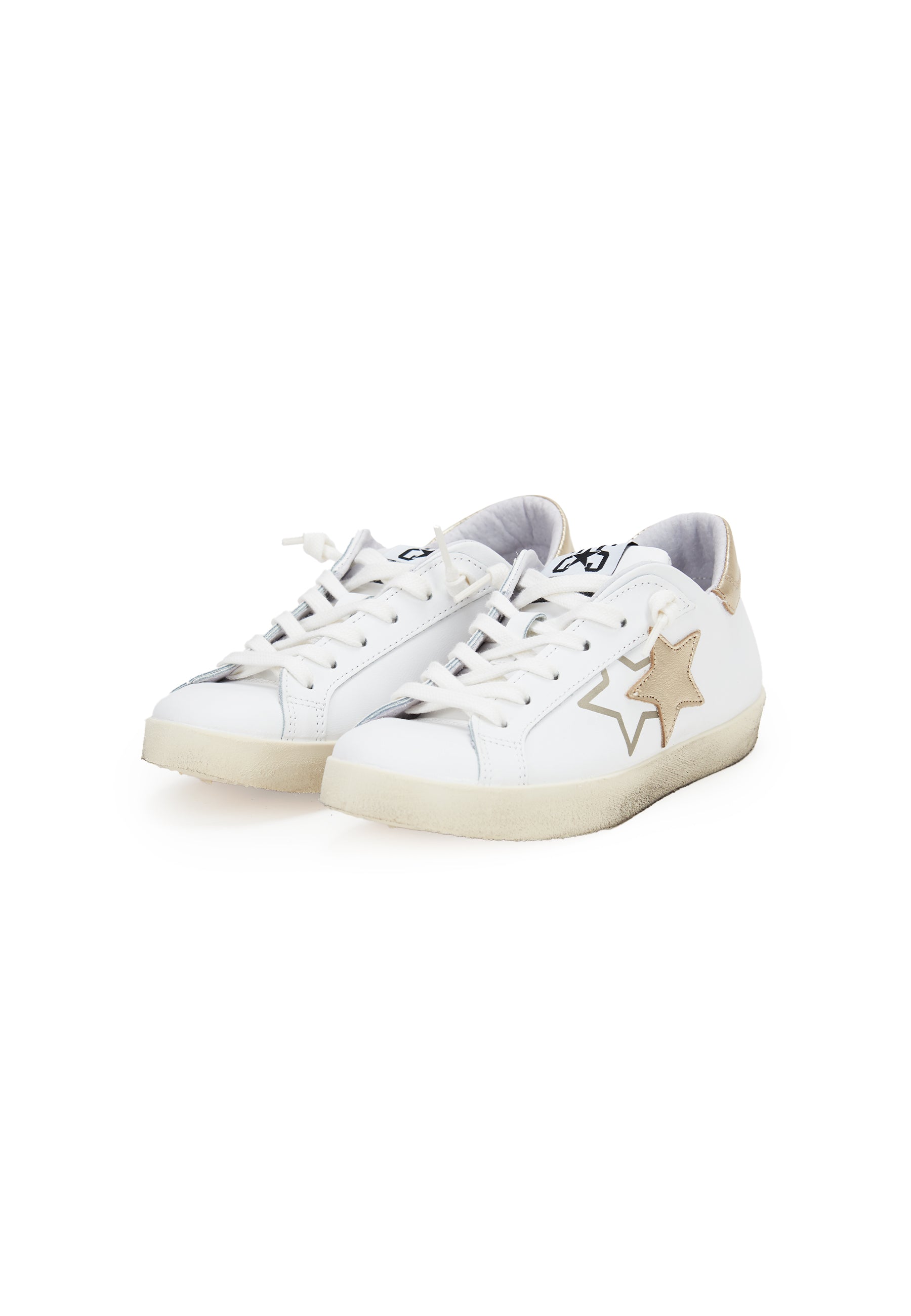 Sneaker prime star in pelle bianca con dettagli in pelle laminata dorata