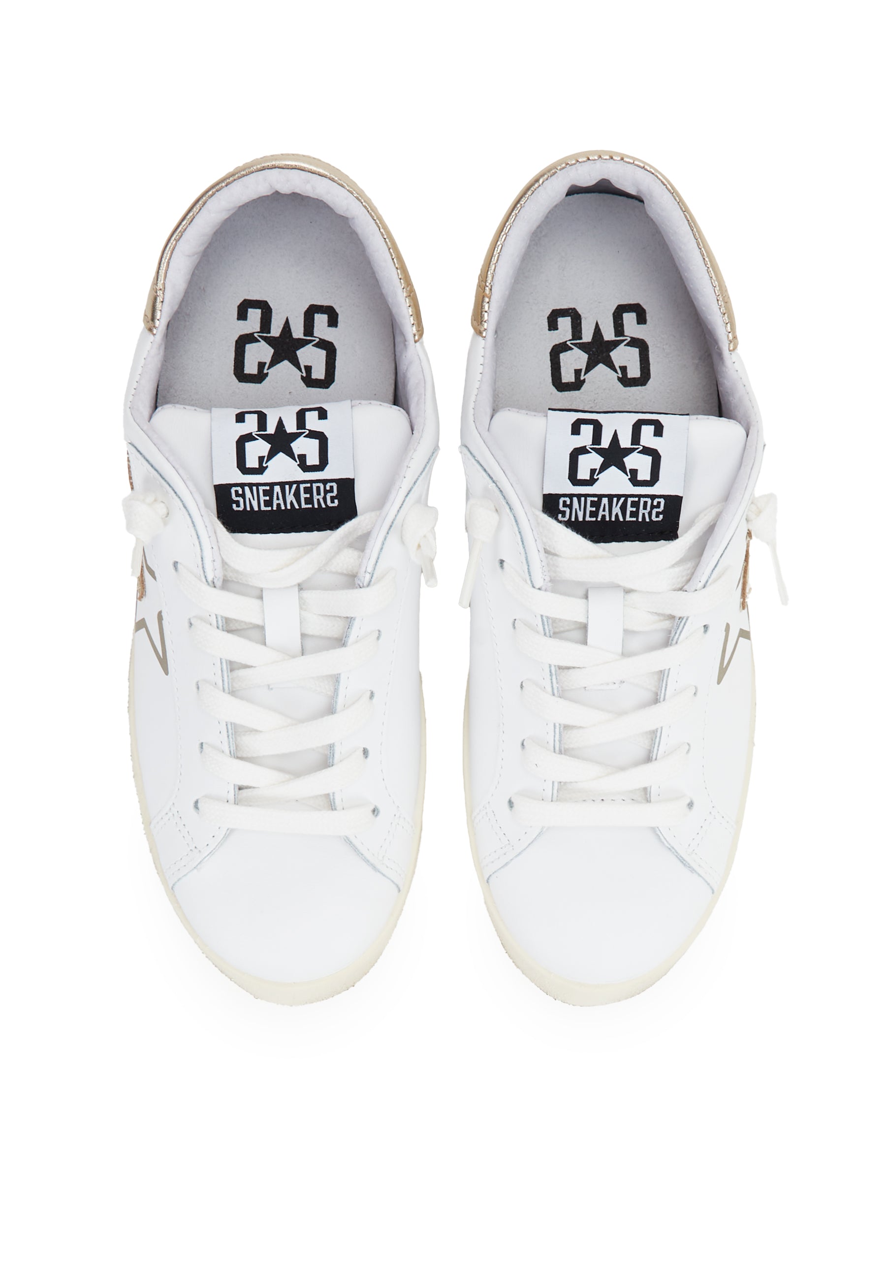 Sneaker prime star in pelle bianca con dettagli in pelle laminata dorata