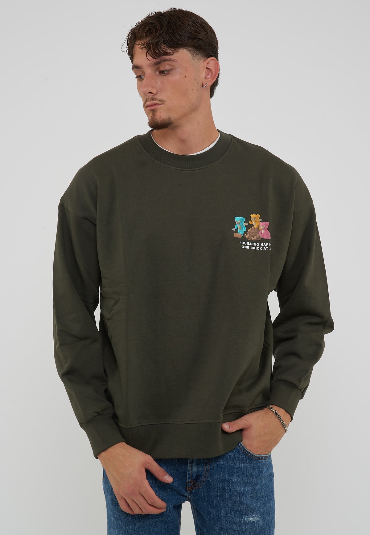 Felpa Girocollo Verde Militare
