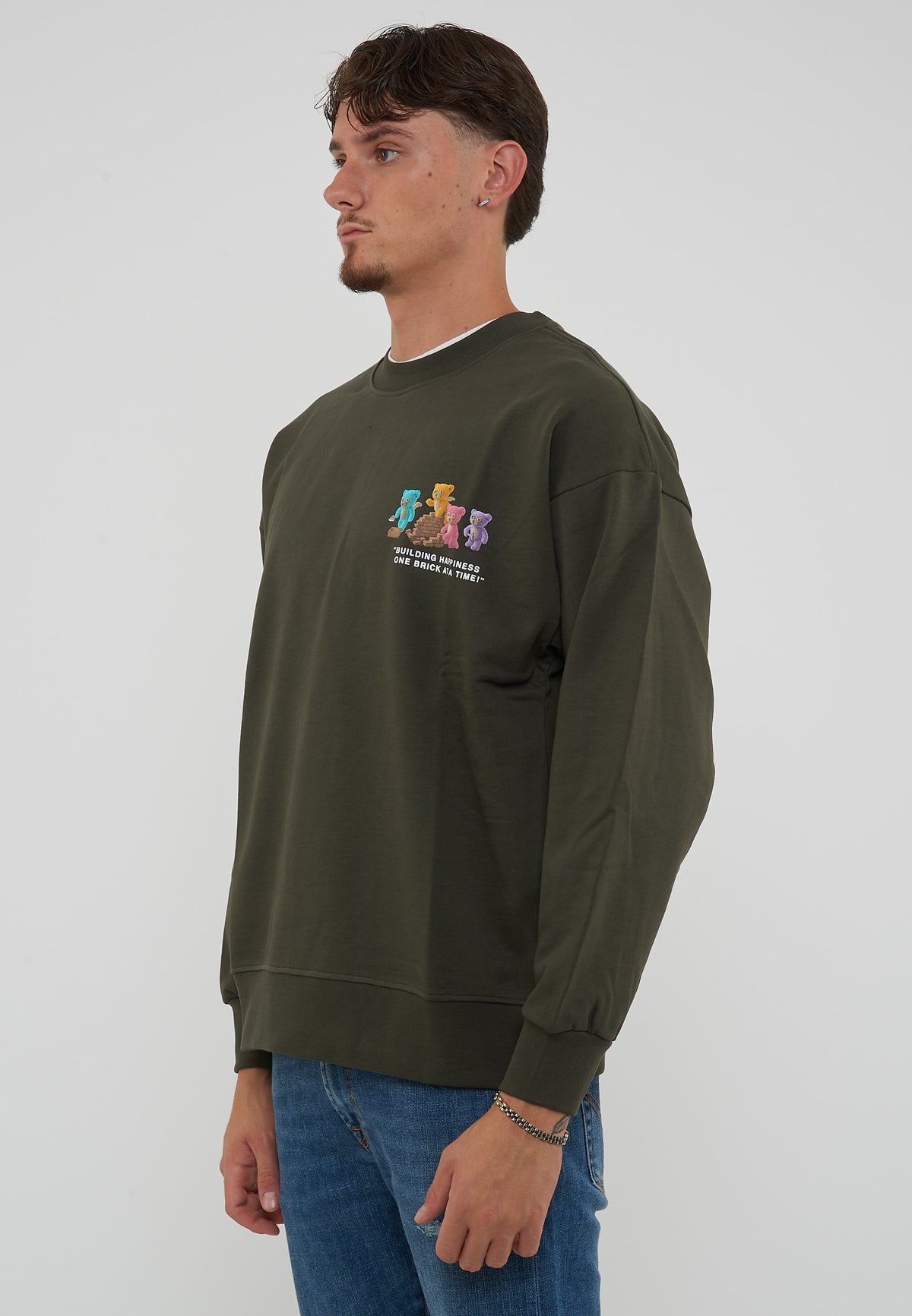 Felpa Girocollo Verde Militare