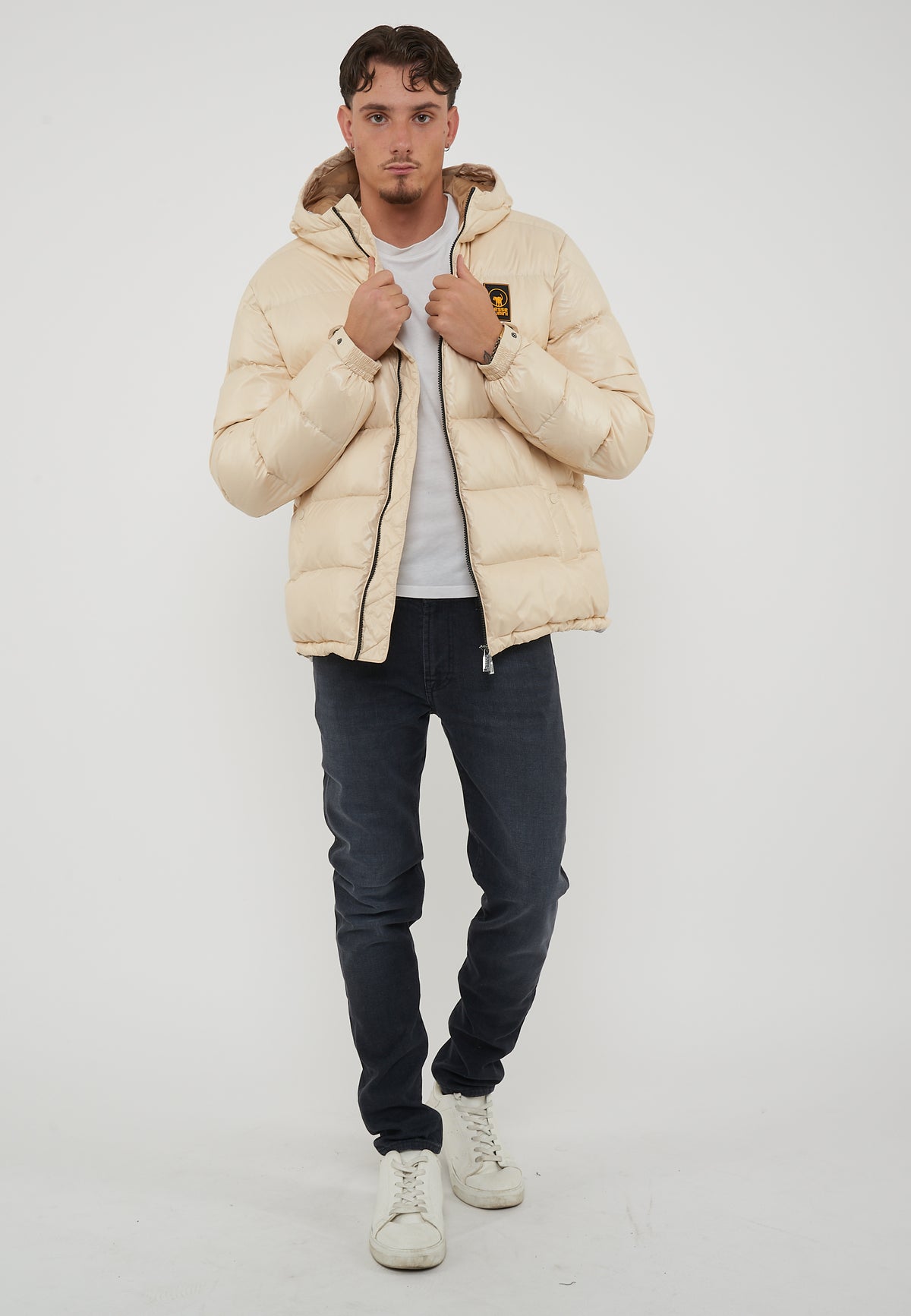 Jambo Giacca Imbottita Con Cappuccio In Vera Piuma Bone White