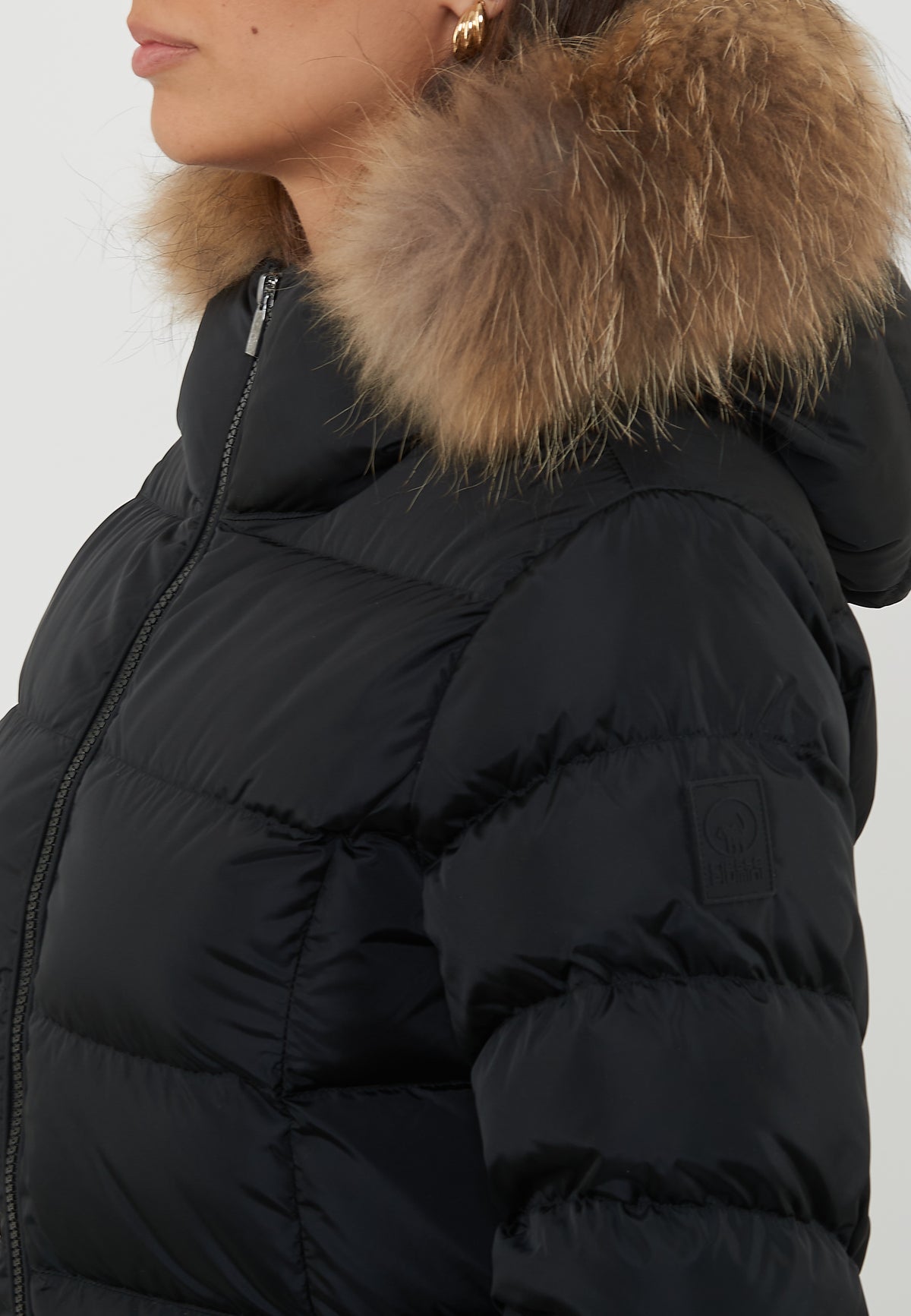 Rosalia Real Fur Giacca Invernale Da Donna Con Cappuccio Jet Black