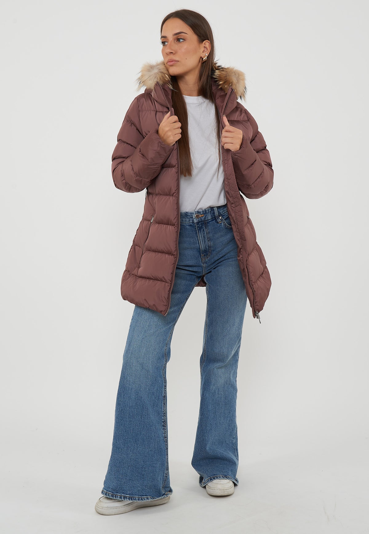 Rosalia Real Fur Giacca Invernale Da Donna Con Cappuccio Fudge