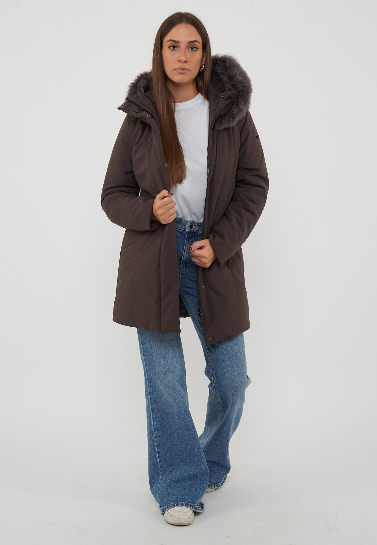 Parka Donna Modello Lady Tech Fur Jacket Black Coffee