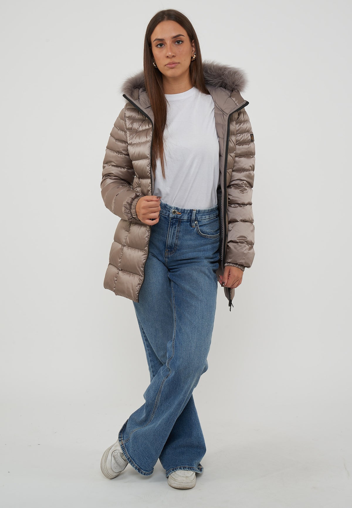 Piumino Long Mead Fur Jacket Mastice