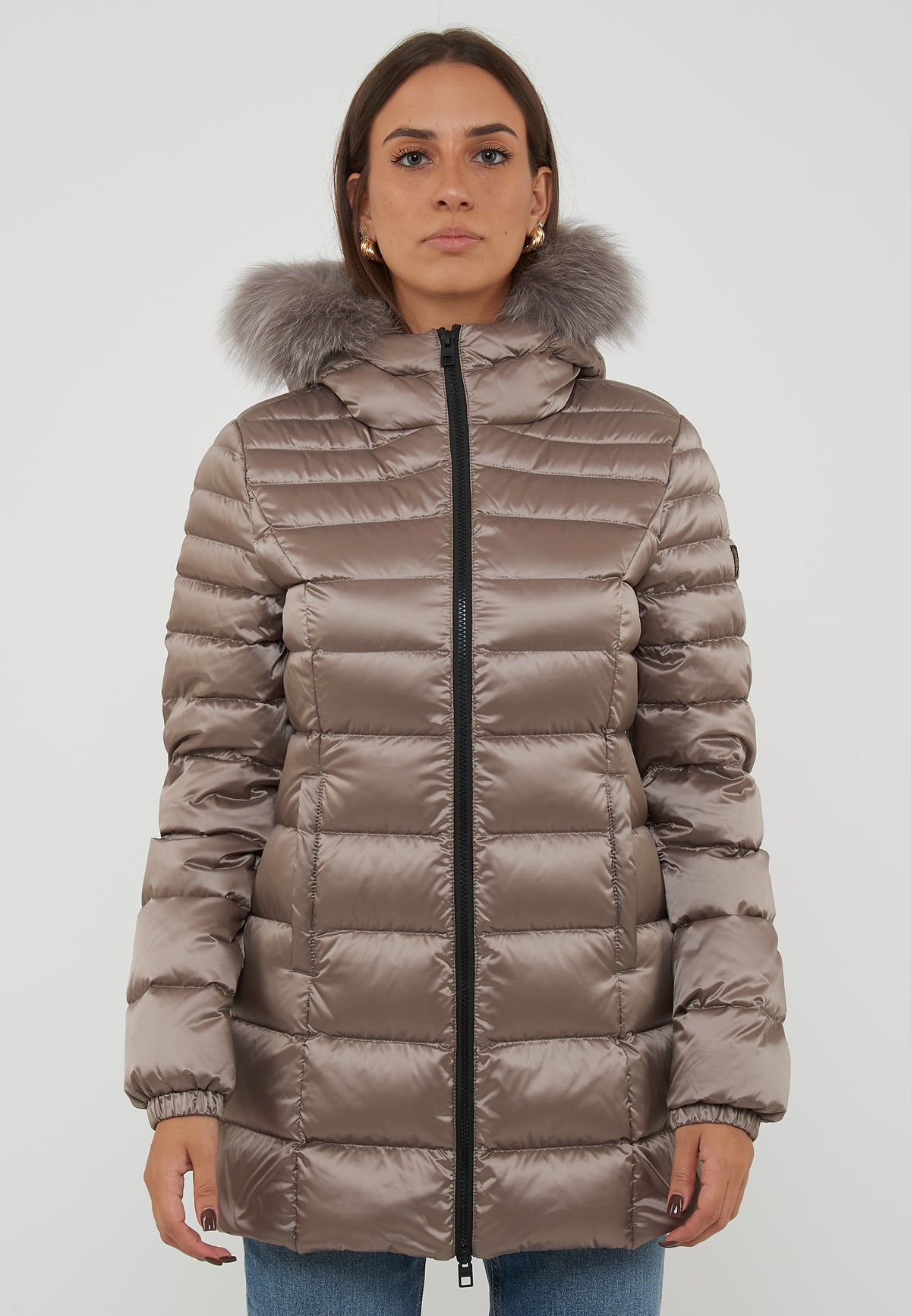 Piumino Long Mead Fur Jacket Mastice