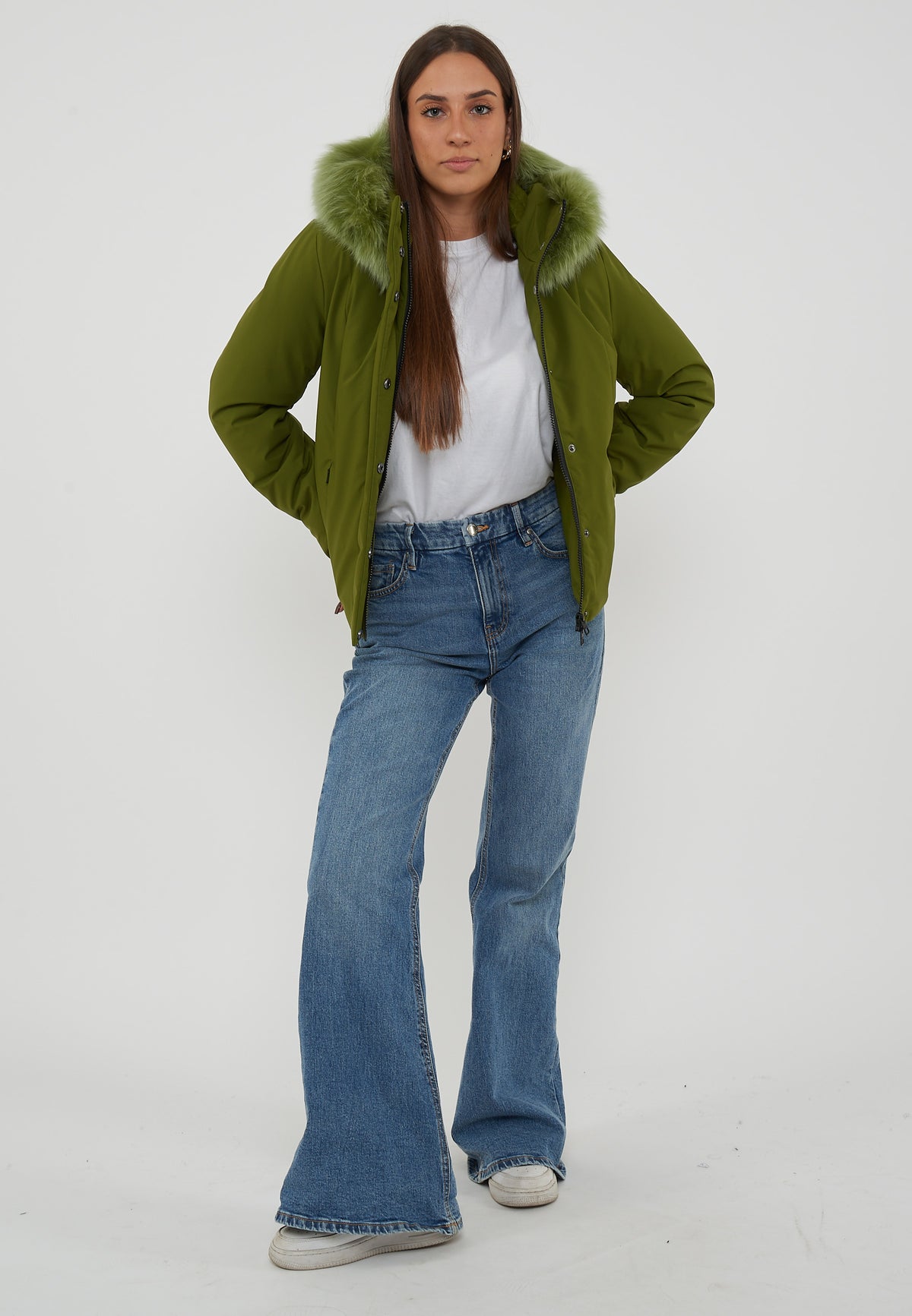 Parka Corto Donna Short Lady Tech Fur Jacket Pesto