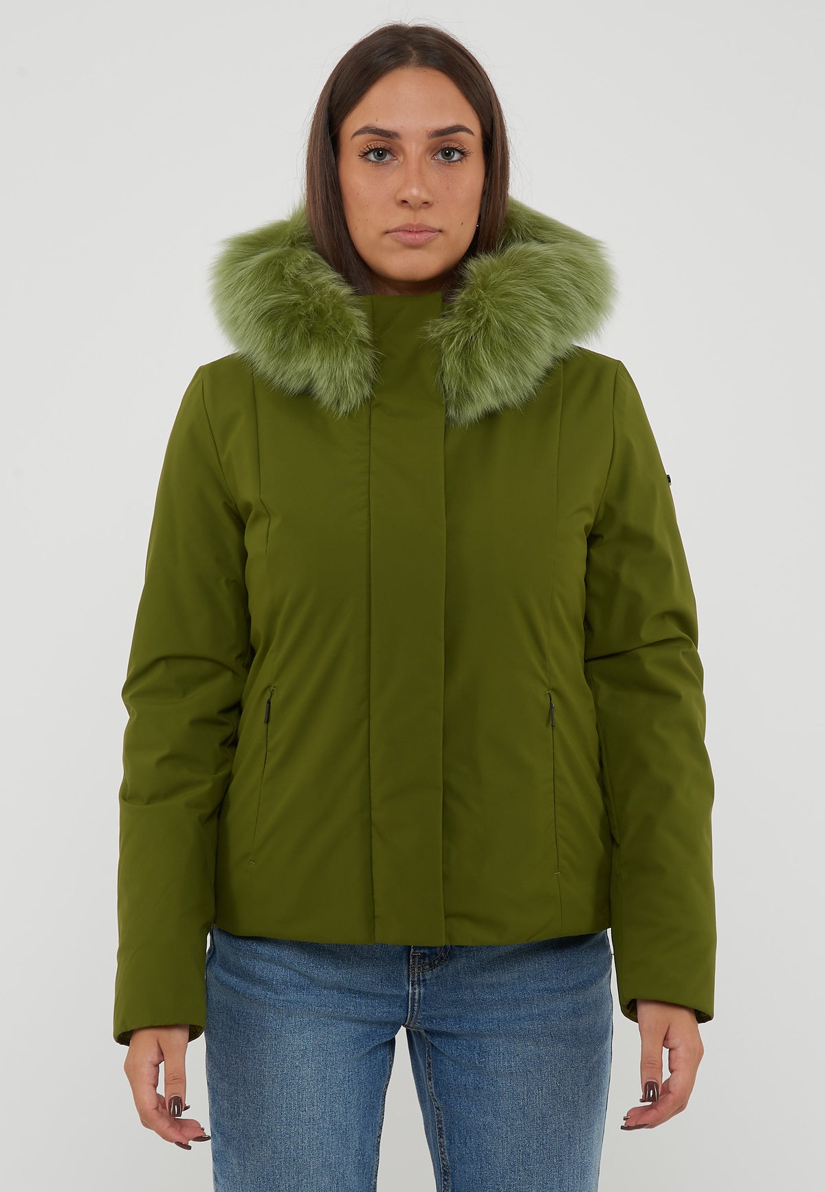 Parka Corto Donna Short Lady Tech Fur Jacket Pesto