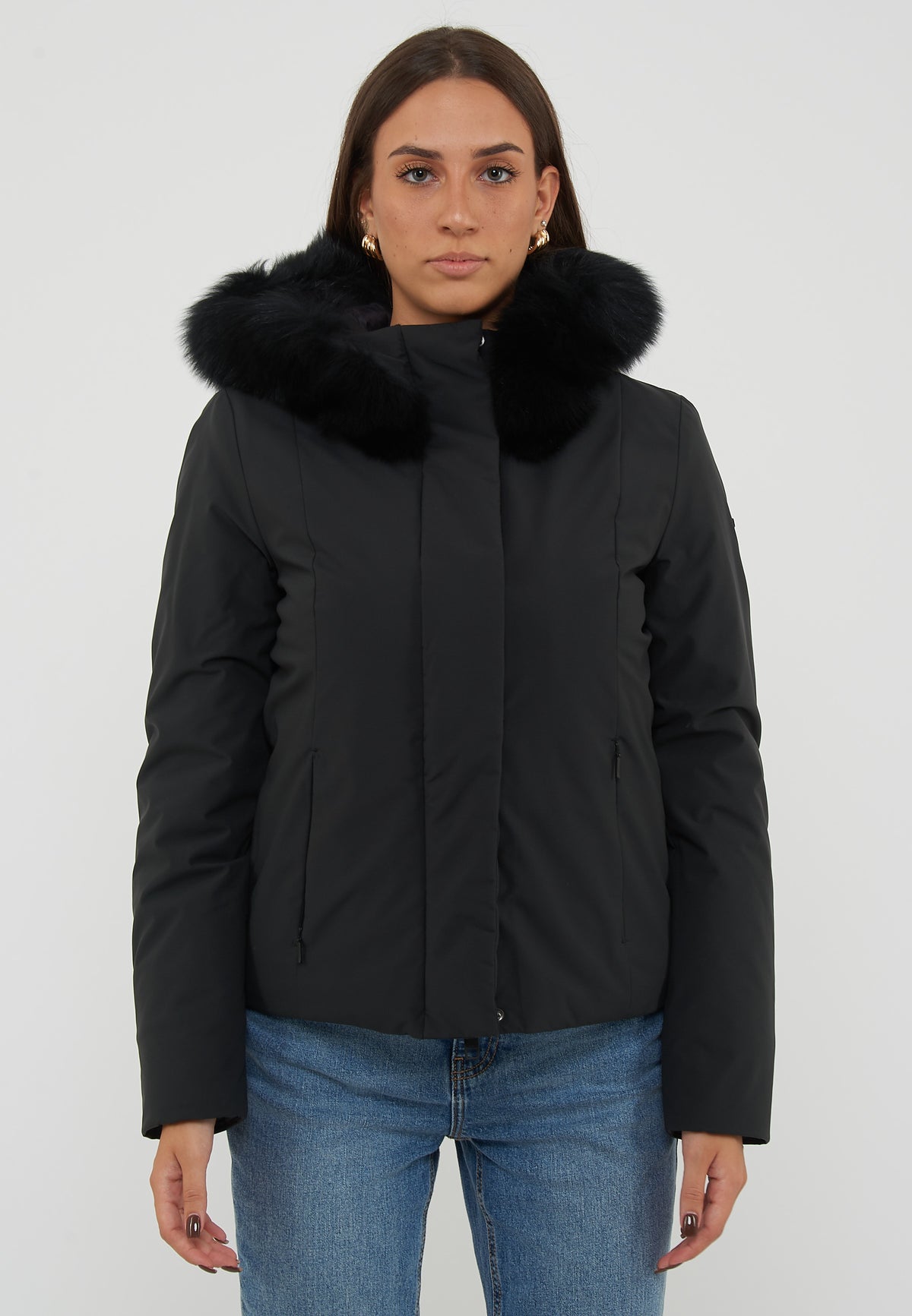 Parka Corto Donna Short Lady Tech Fur Jacket Nero