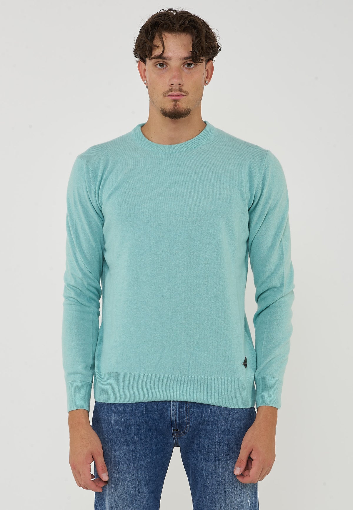 Pullover Girocollo Crew Basic Man Laguna Green
