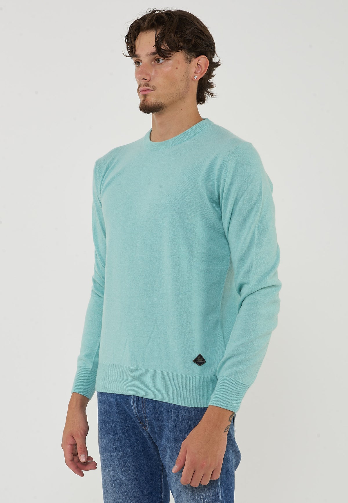 Pullover Girocollo Crew Basic Man Laguna Green