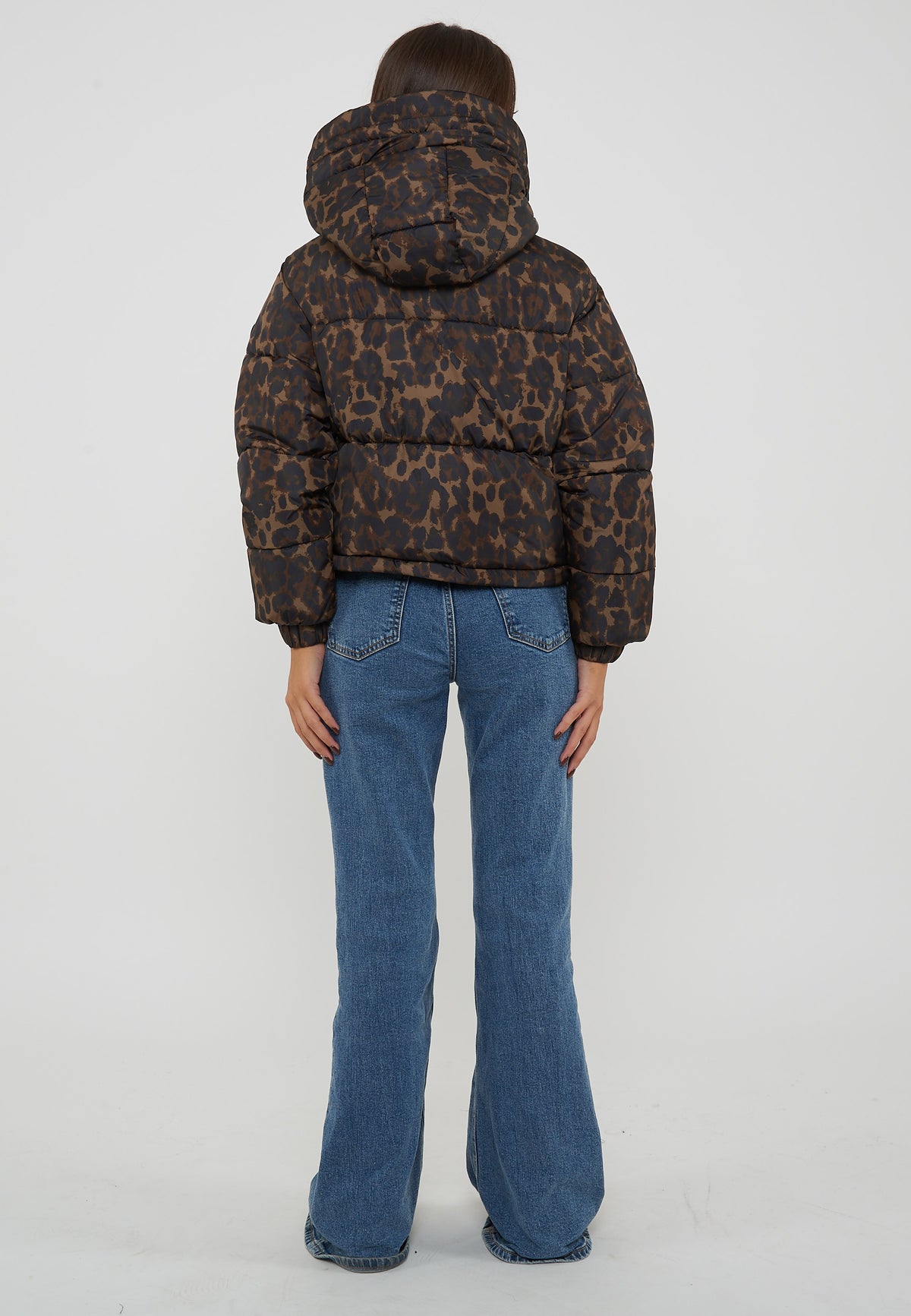 Piumino Corto Donna Rhiannon Leopardo Marrone Scuro
