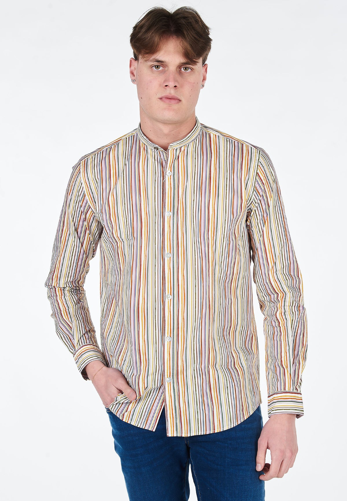 Camicia Coreana Alley Docks Cotone Rigato Multicolor