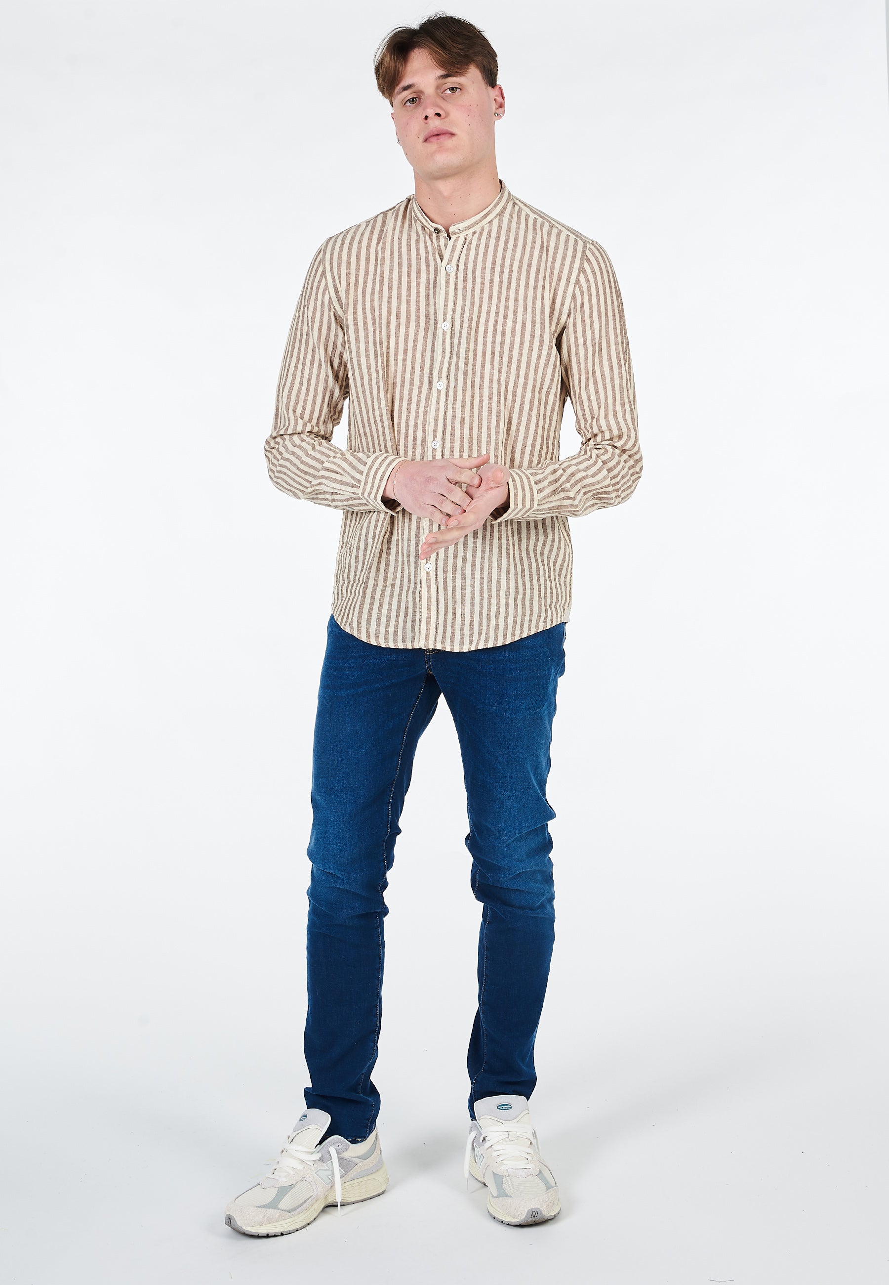 Camicia Coreana Alley Docks A Righe Misto Lino