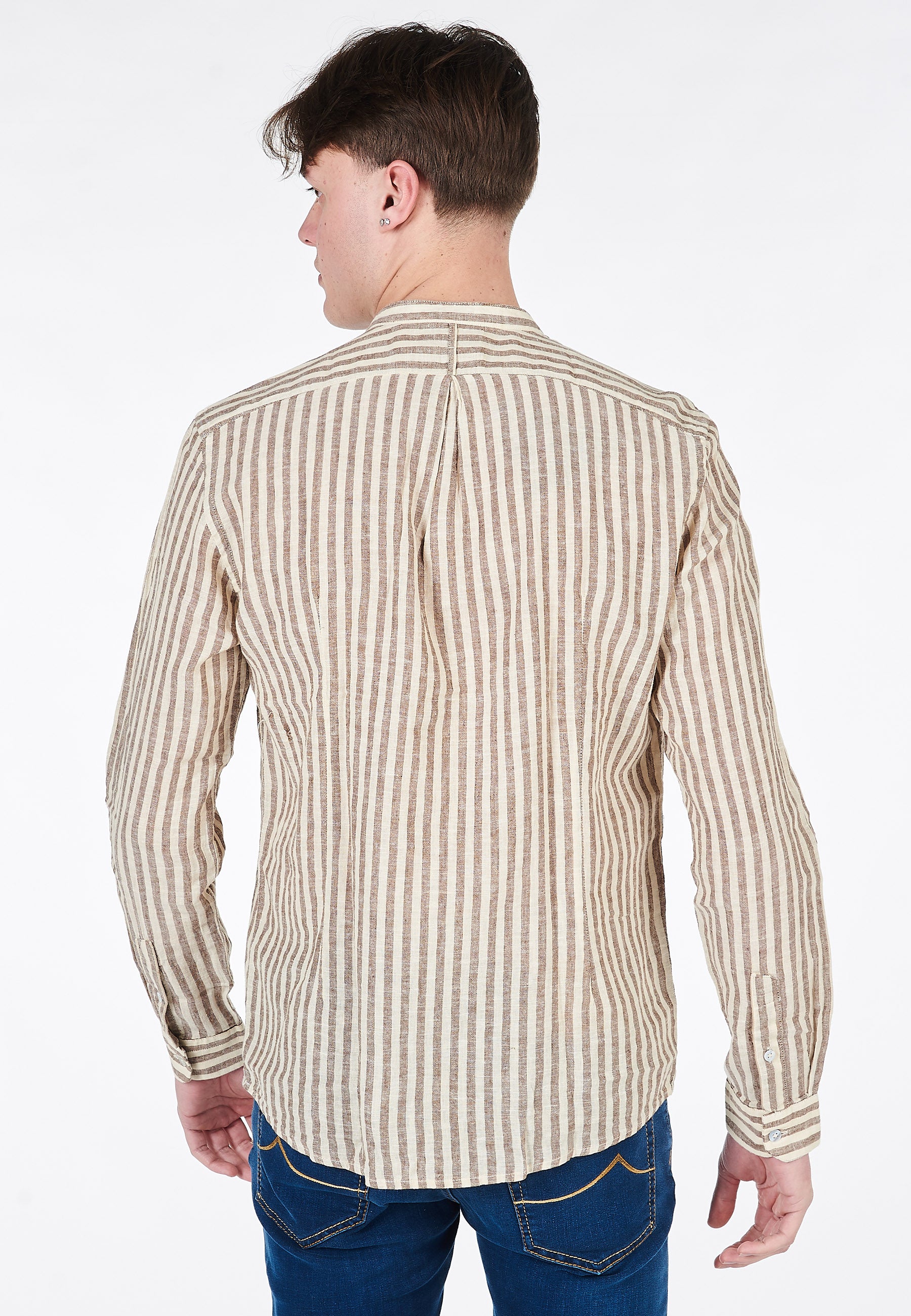 Camicia Coreana Alley Docks A Righe Misto Lino