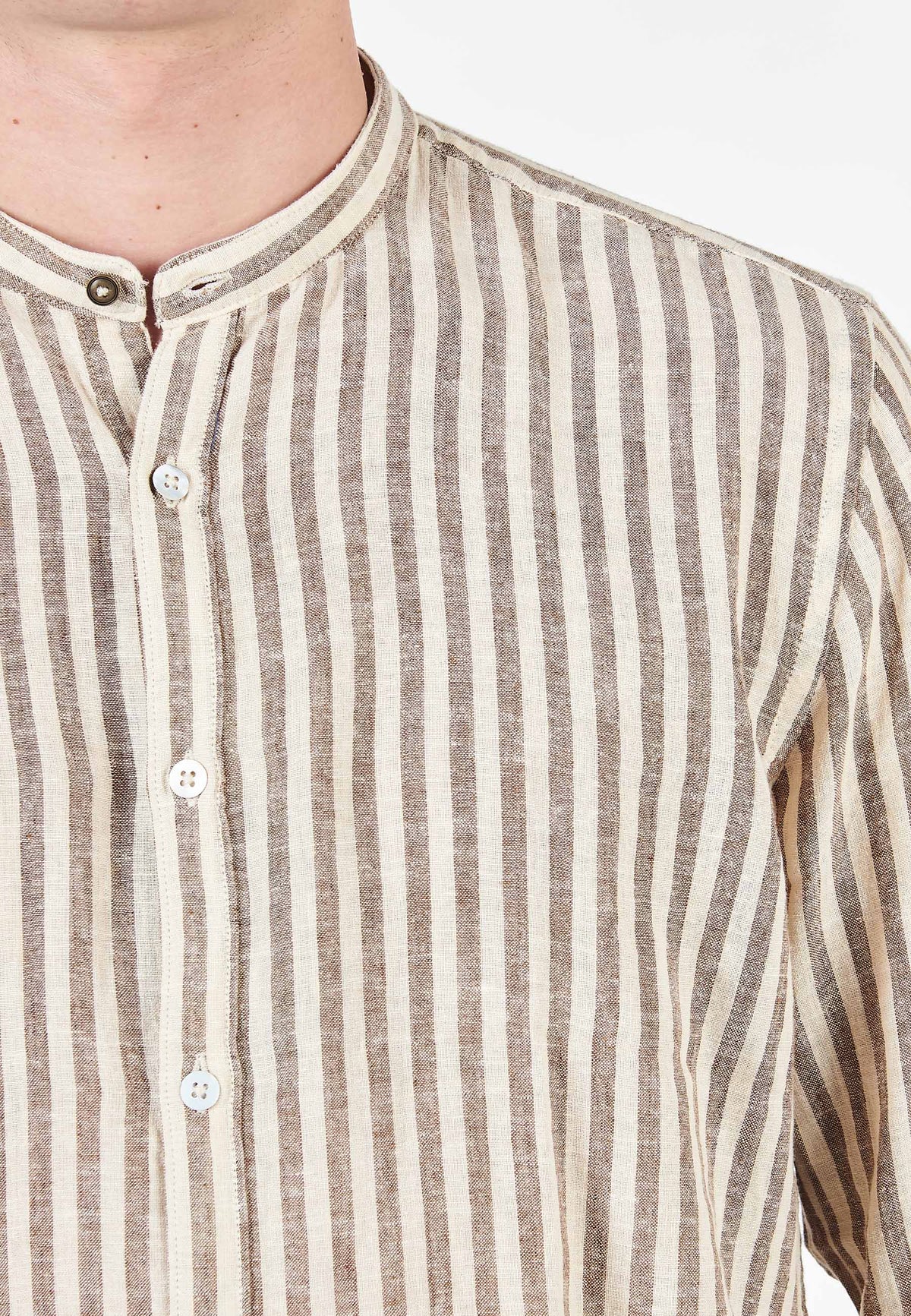 Camicia Coreana Alley Docks A Righe Misto Lino