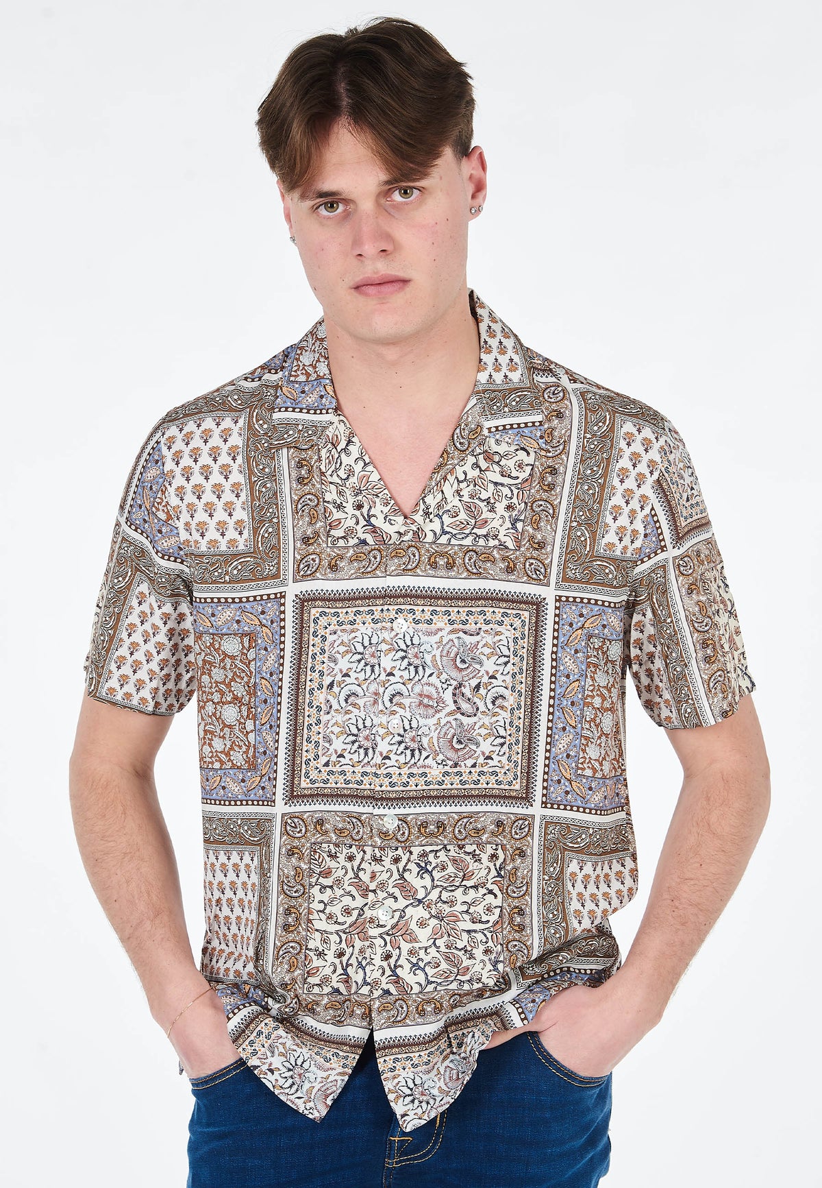 Camicia Alley Docks In Viscosa Mezza Manica Stampa