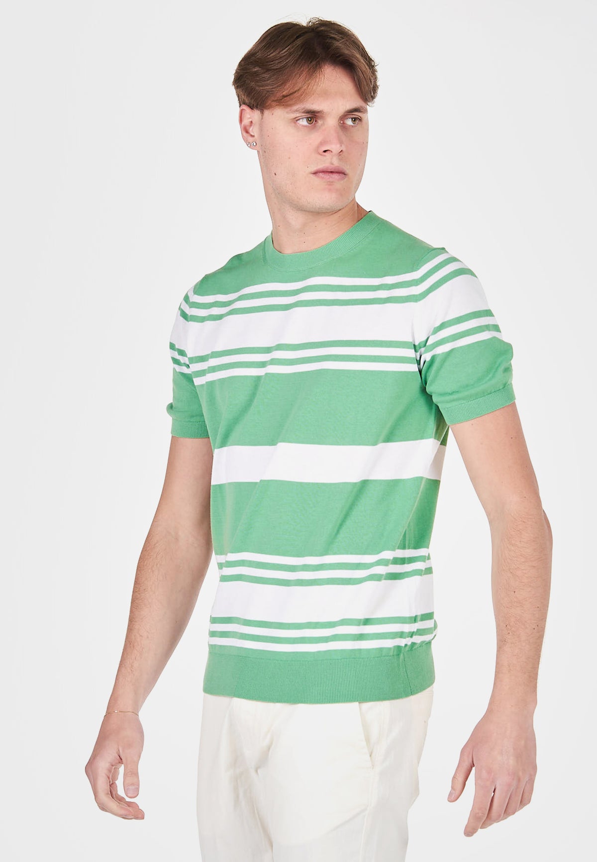 Short Sleeve Striped Crew Neck Jumper