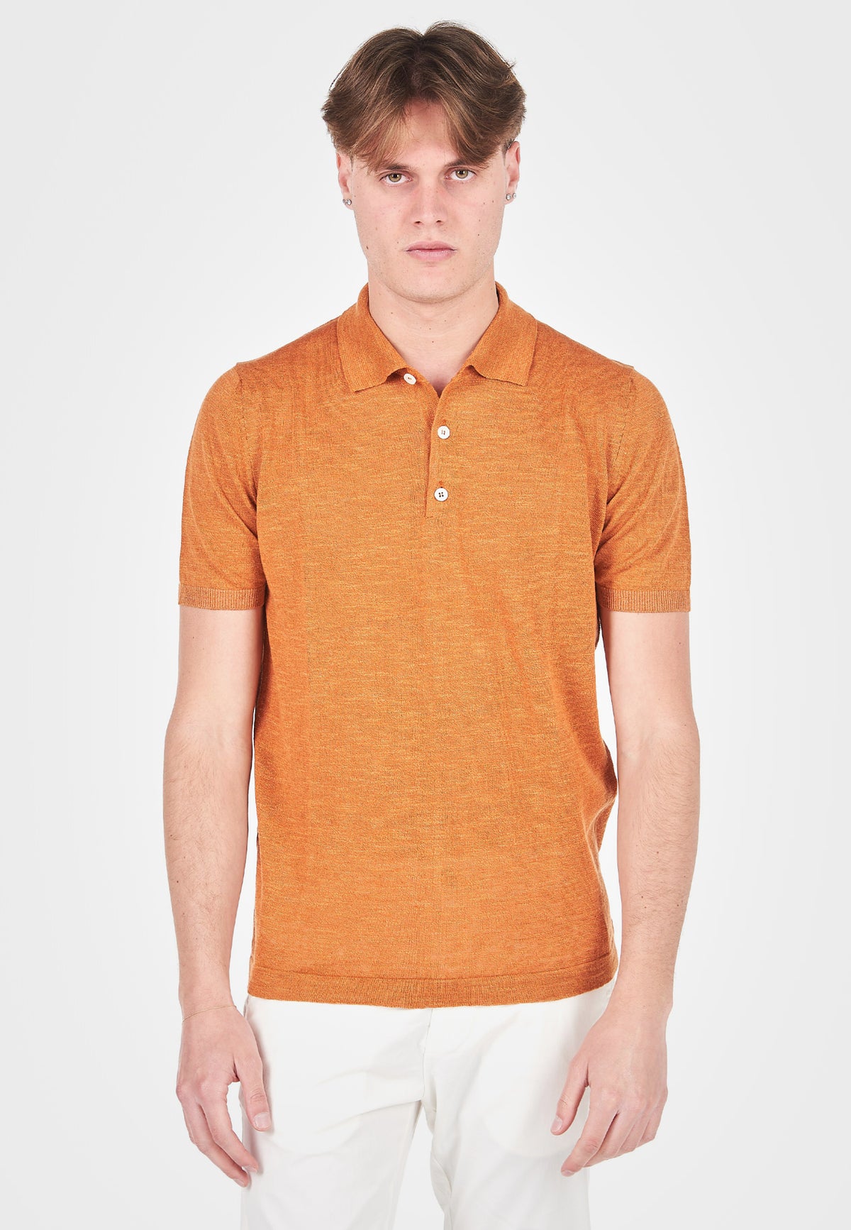 Short Sleeve Linen-Blend Polo Shirt