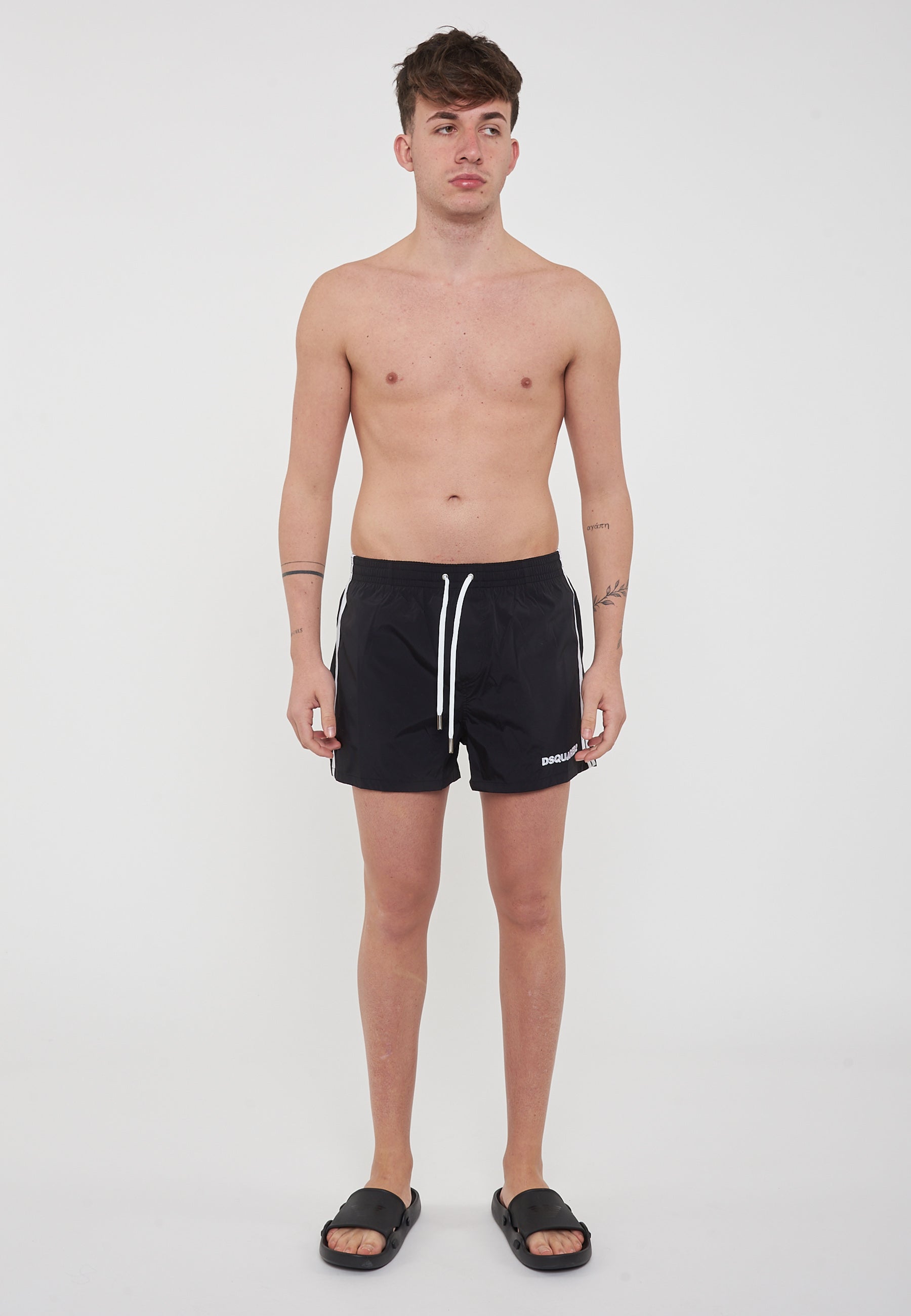 Dsquared2 Boxeur Side Stripe Midi Swim Boxer Black