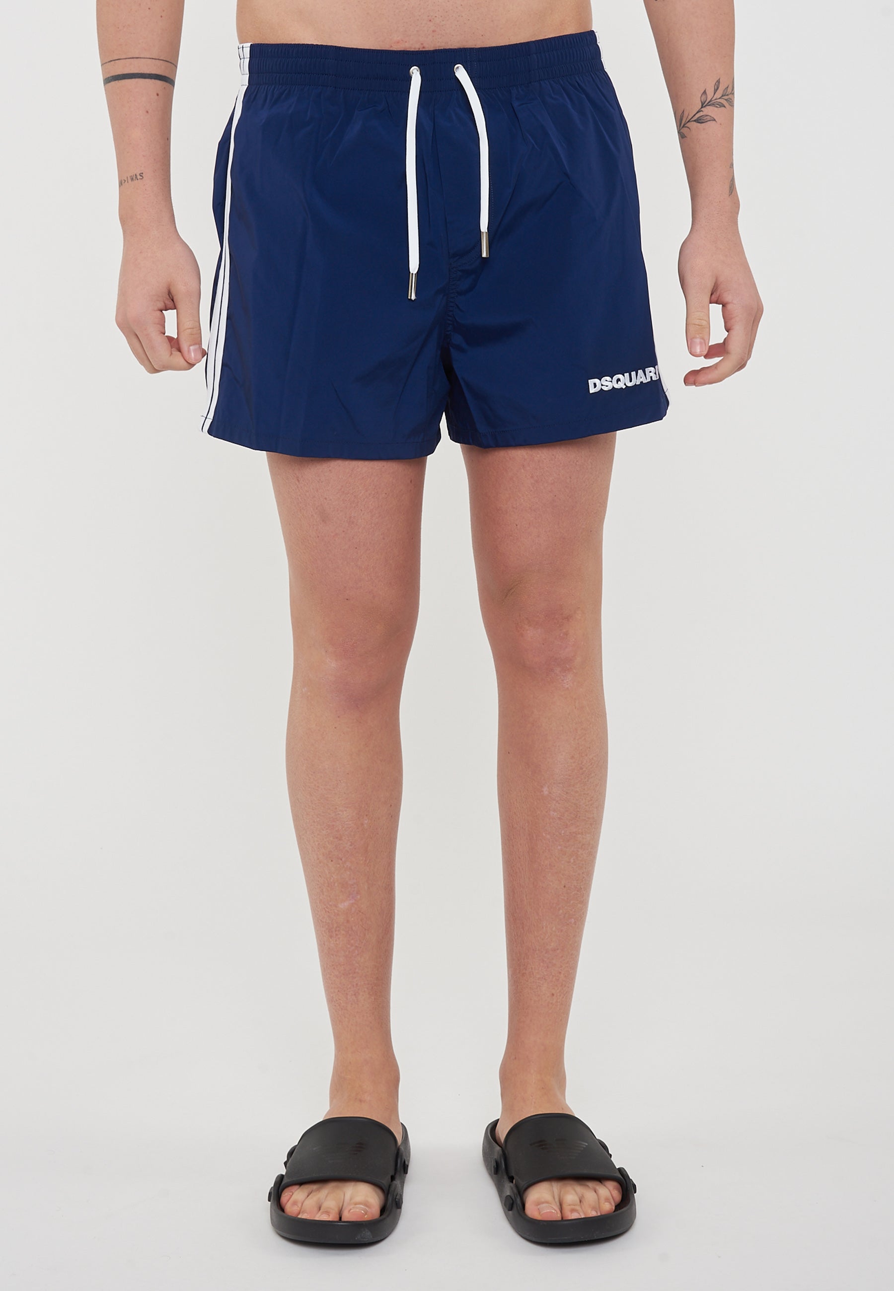 Dsquared2 Boxeur Side Stripe Midi Swim Boxer Navy Blue