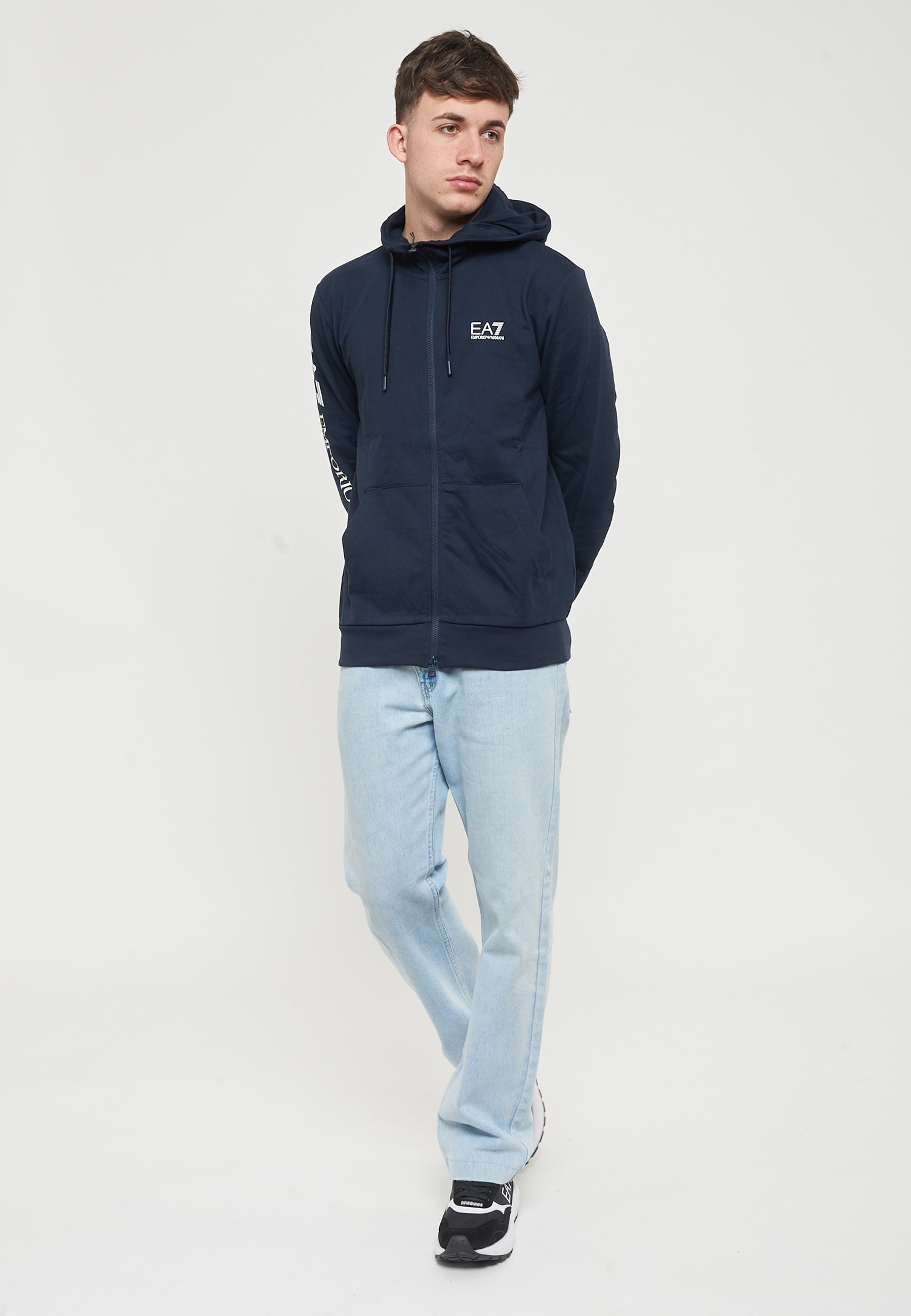Felpa Con Cappuccio Logo Series In Cotone Blue