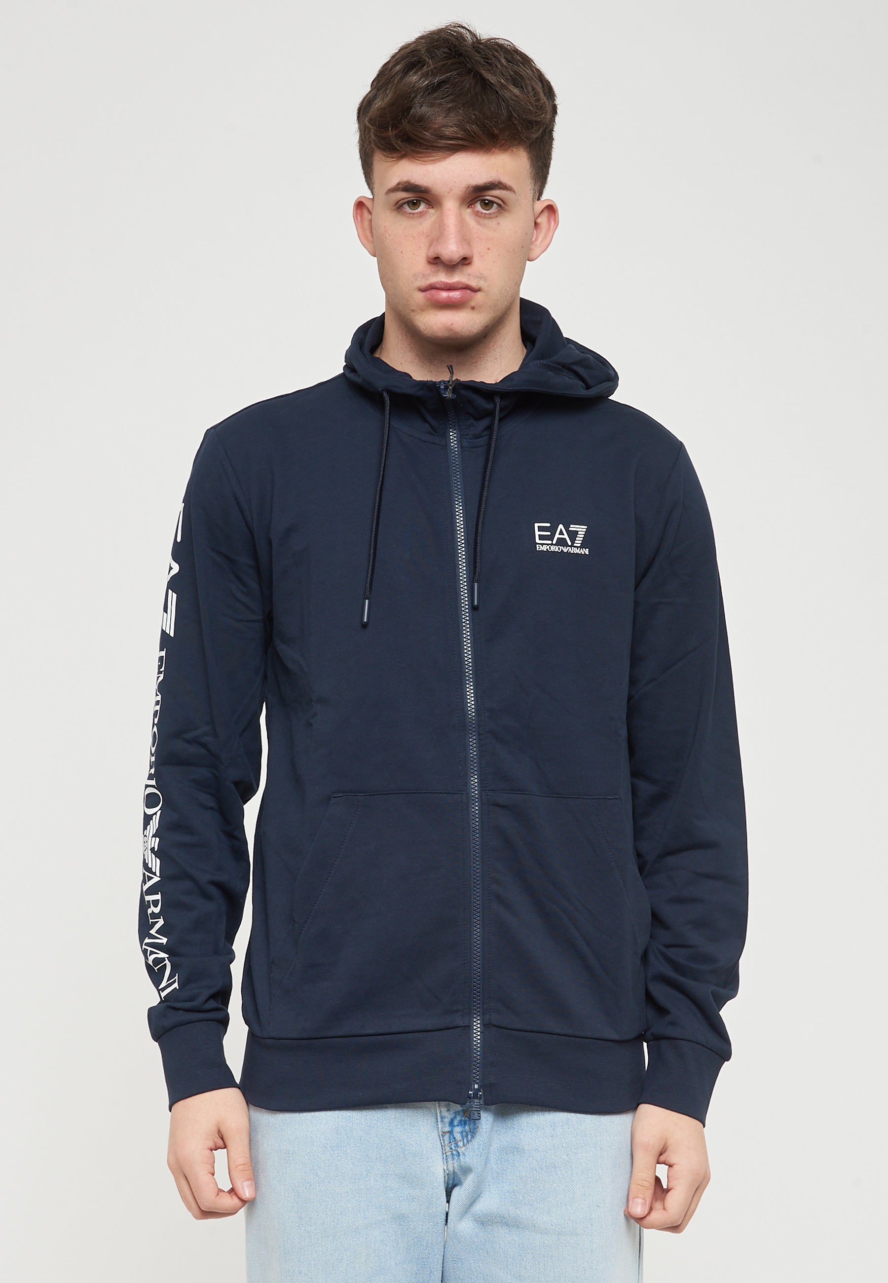 Felpa Con Cappuccio Logo Series In Cotone Blue