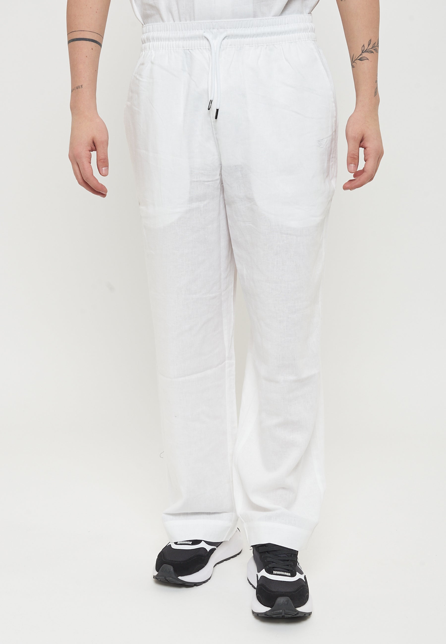 Pantaloni Emporio Armani Swimwear Misto Lino White