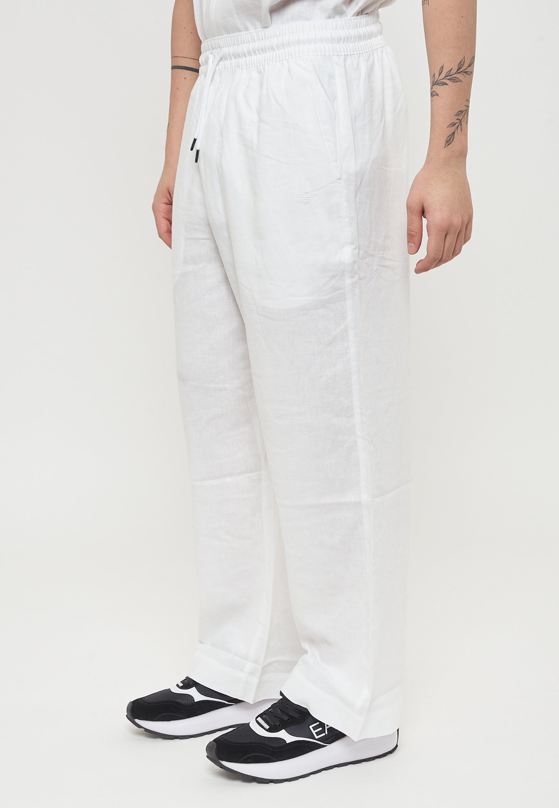 Pantaloni Emporio Armani Swimwear Misto Lino White
