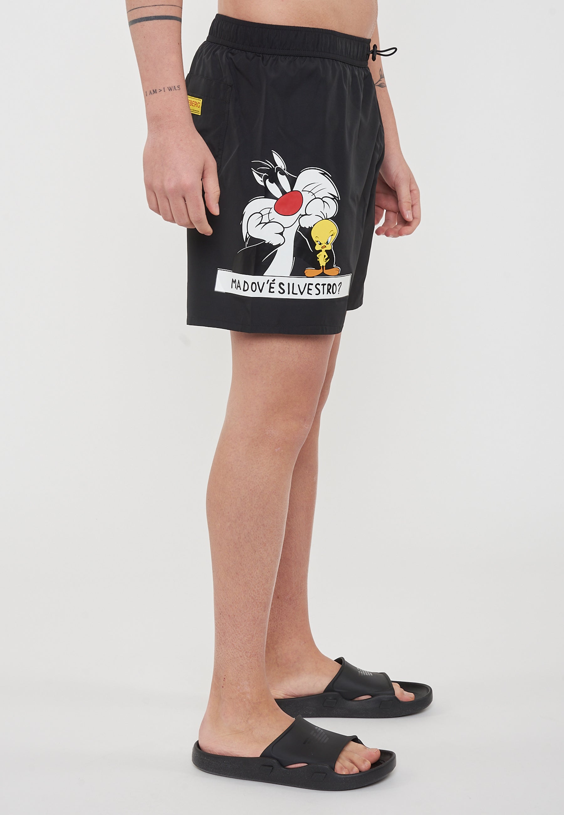 Boxer Uomo da Bagno Con Stampa Cartoon Black