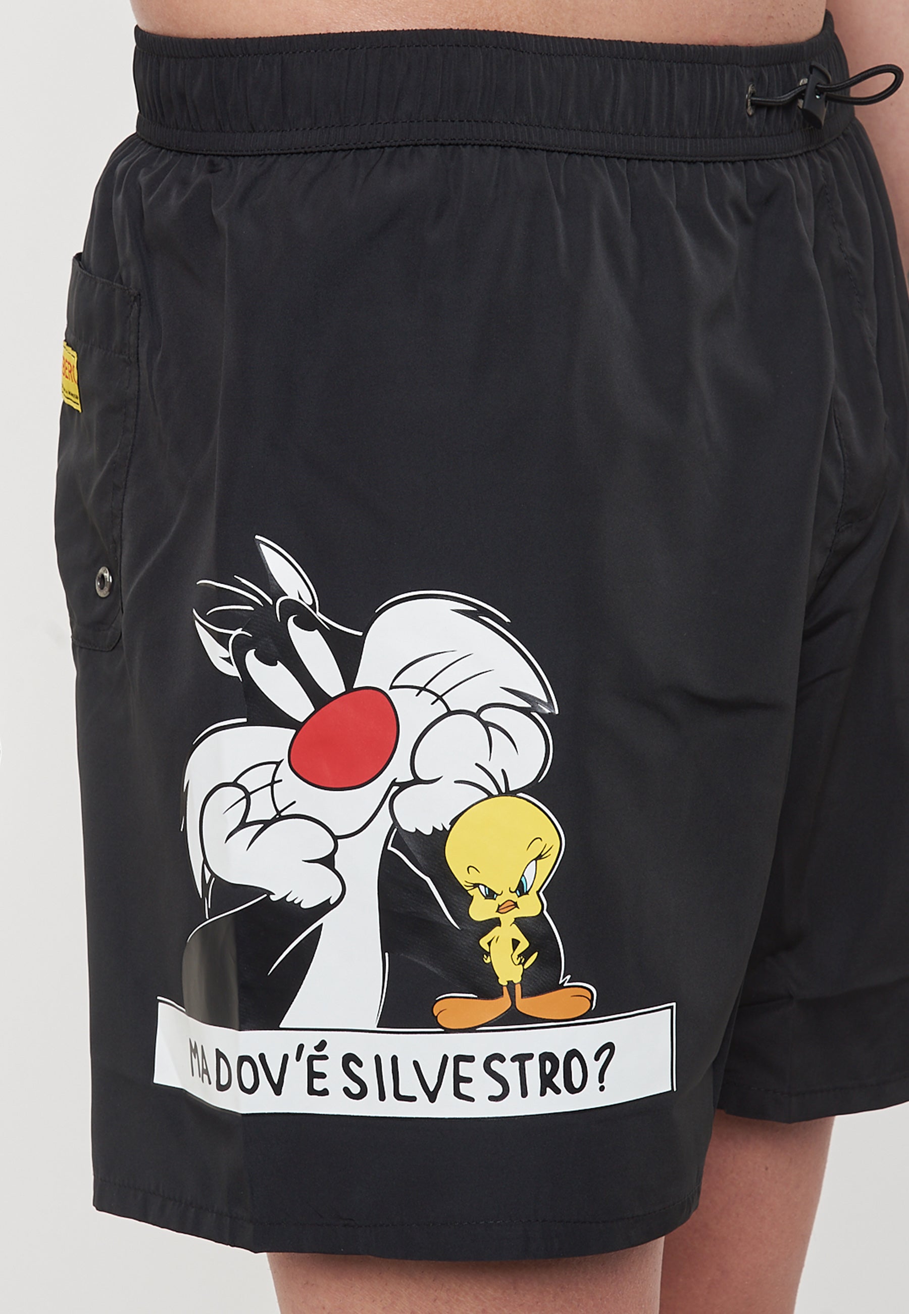 Boxer Uomo da Bagno Con Stampa Cartoon Black