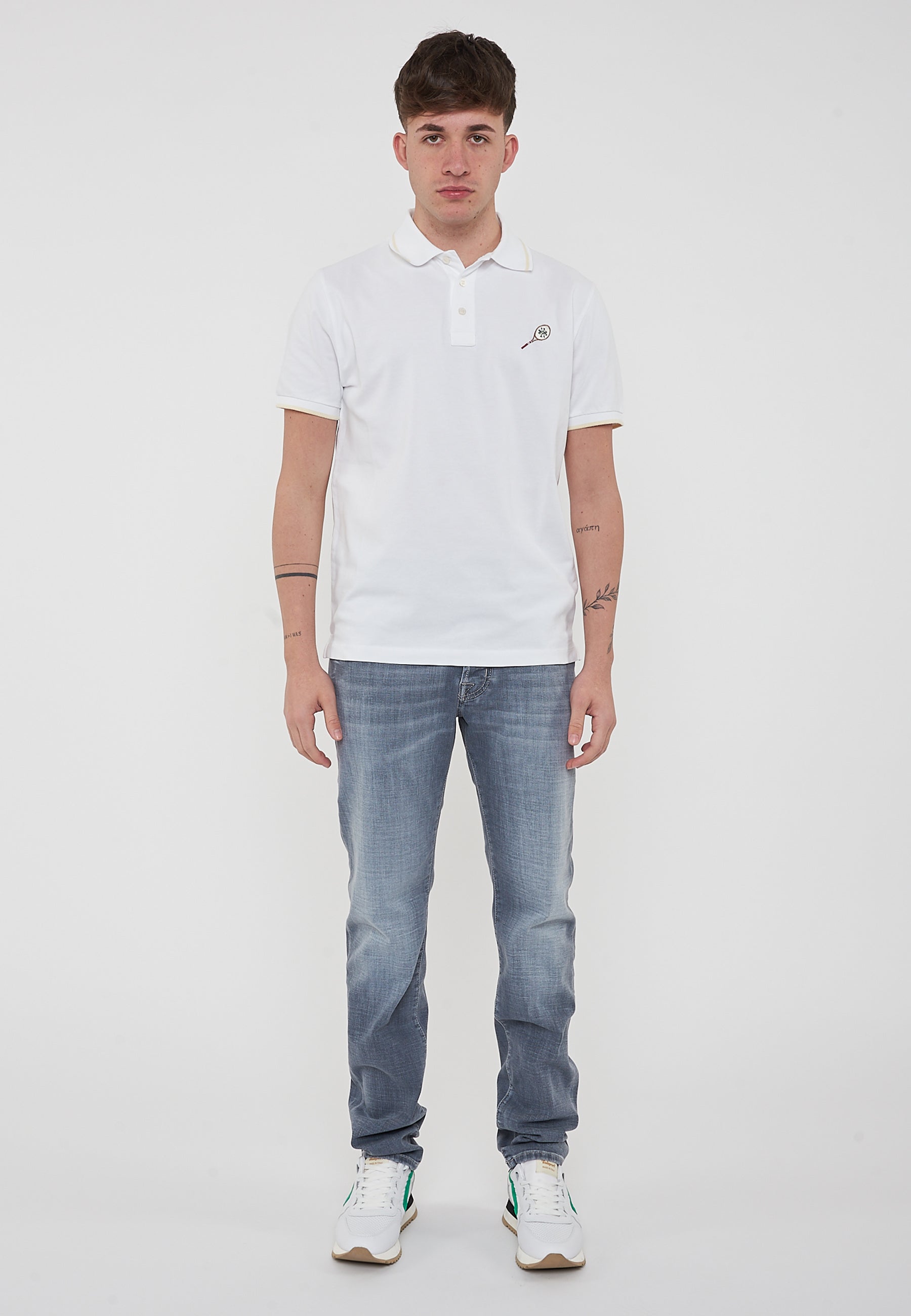Polo Sport Capsule in Piqué Di Cotone Comfort Bianco Con Ricamo Tennis