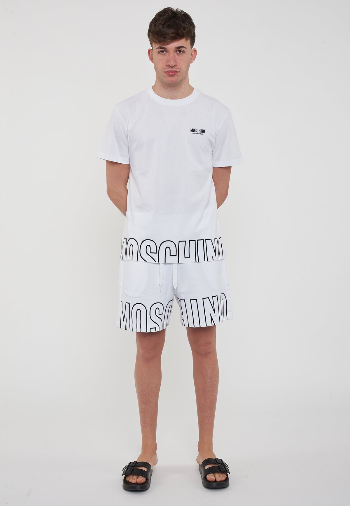 Bermuda Uomo In Felpa Con Maxi Logo Bianco