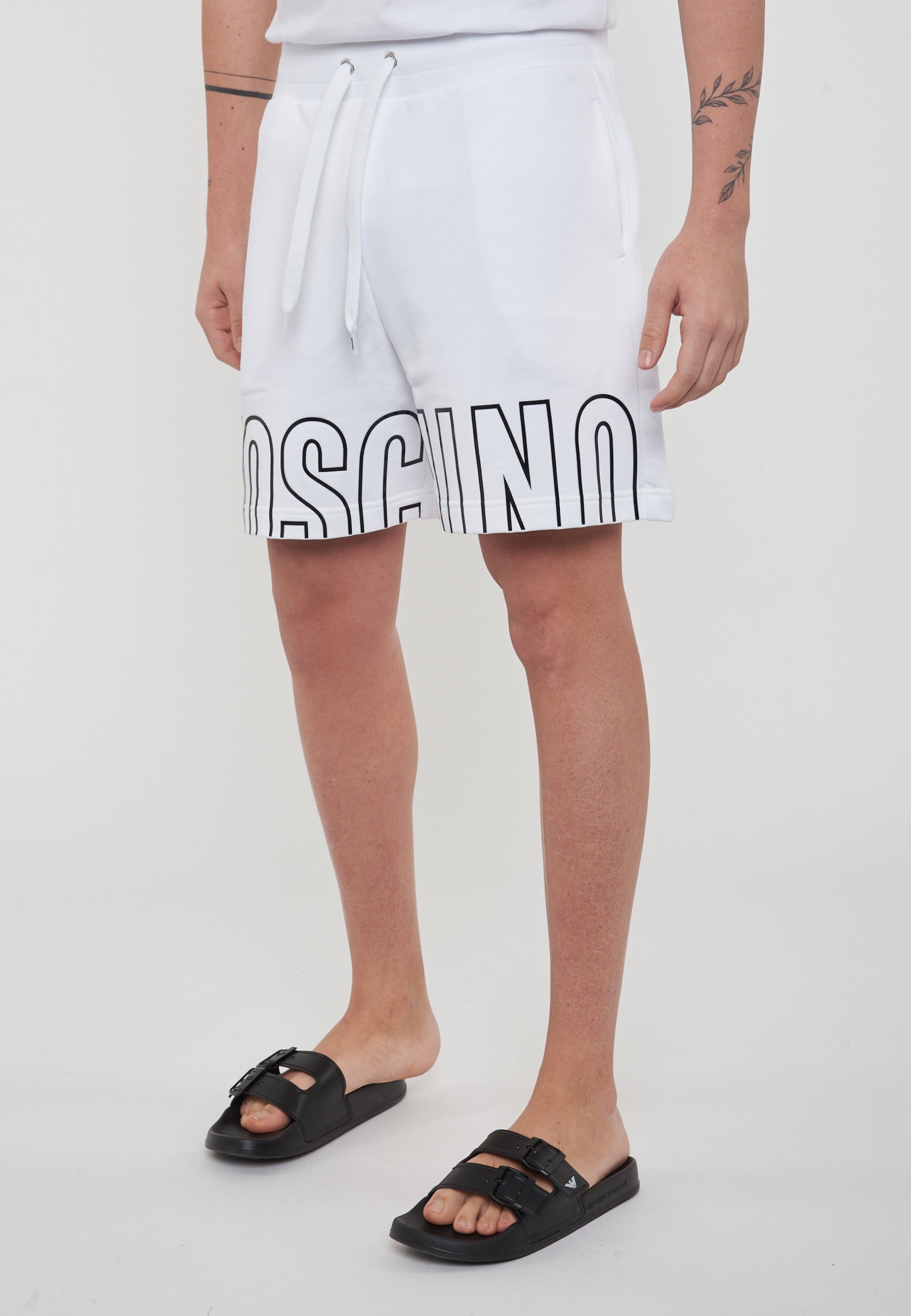 Bermuda Uomo In Felpa Con Maxi Logo Bianco