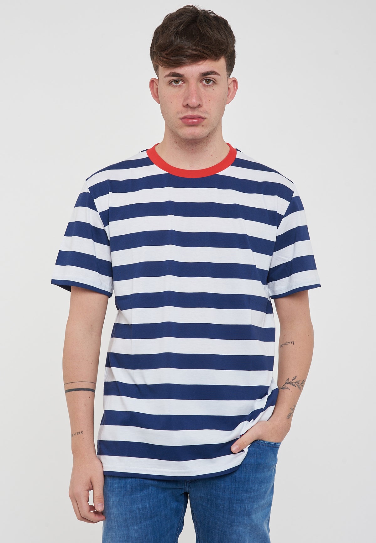 Men's Striped T-Shirt White Blue