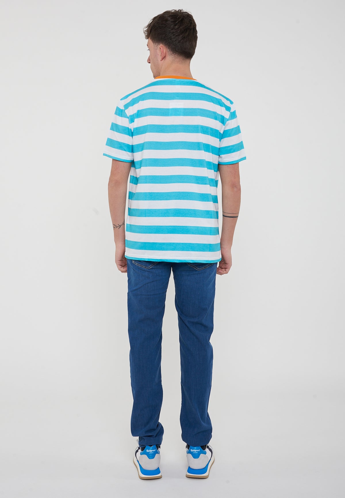 Men's Striped T-Shirt White Light Blue