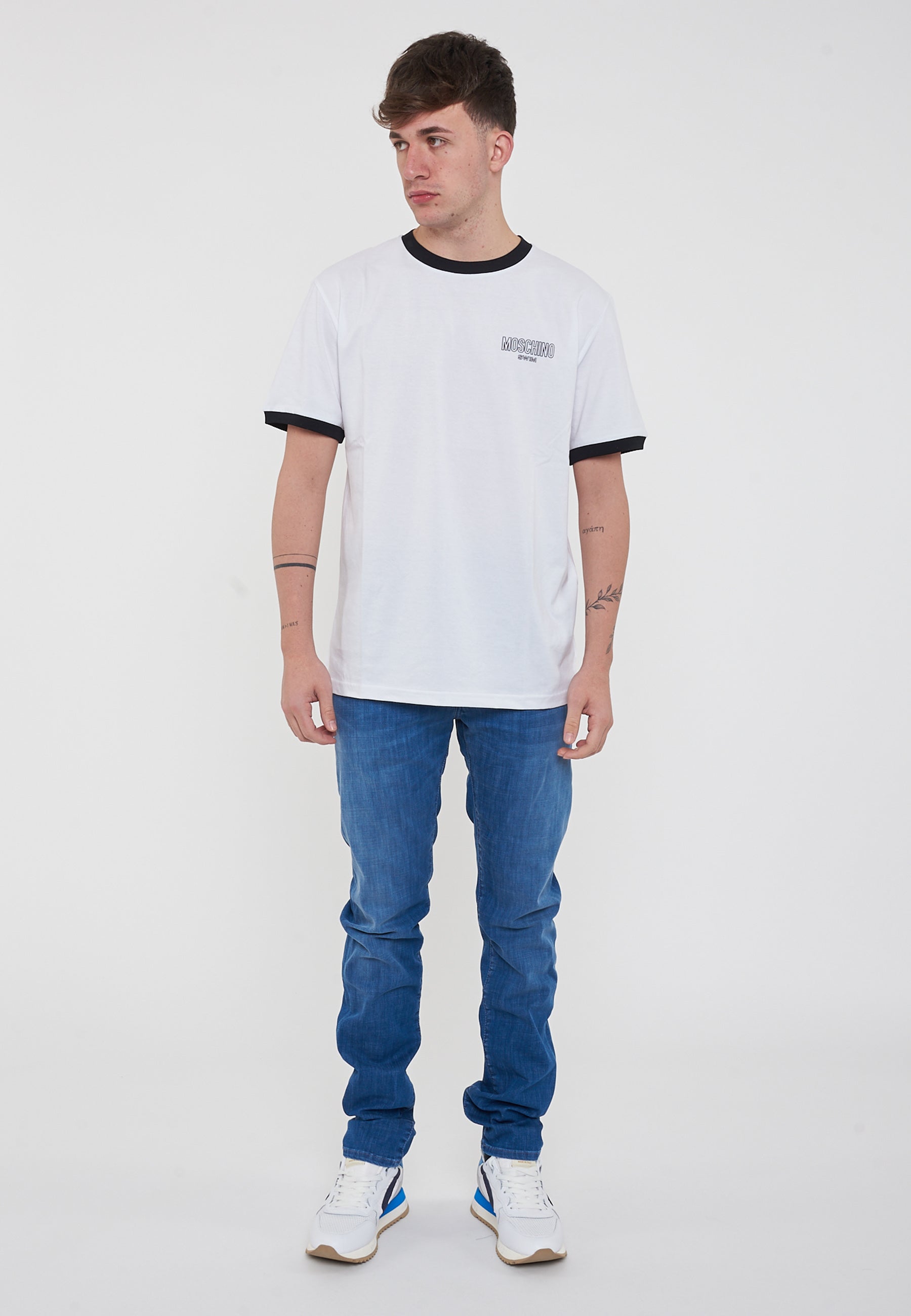 T-Shirt Uomo Tinta Unita Con Logo Bianco