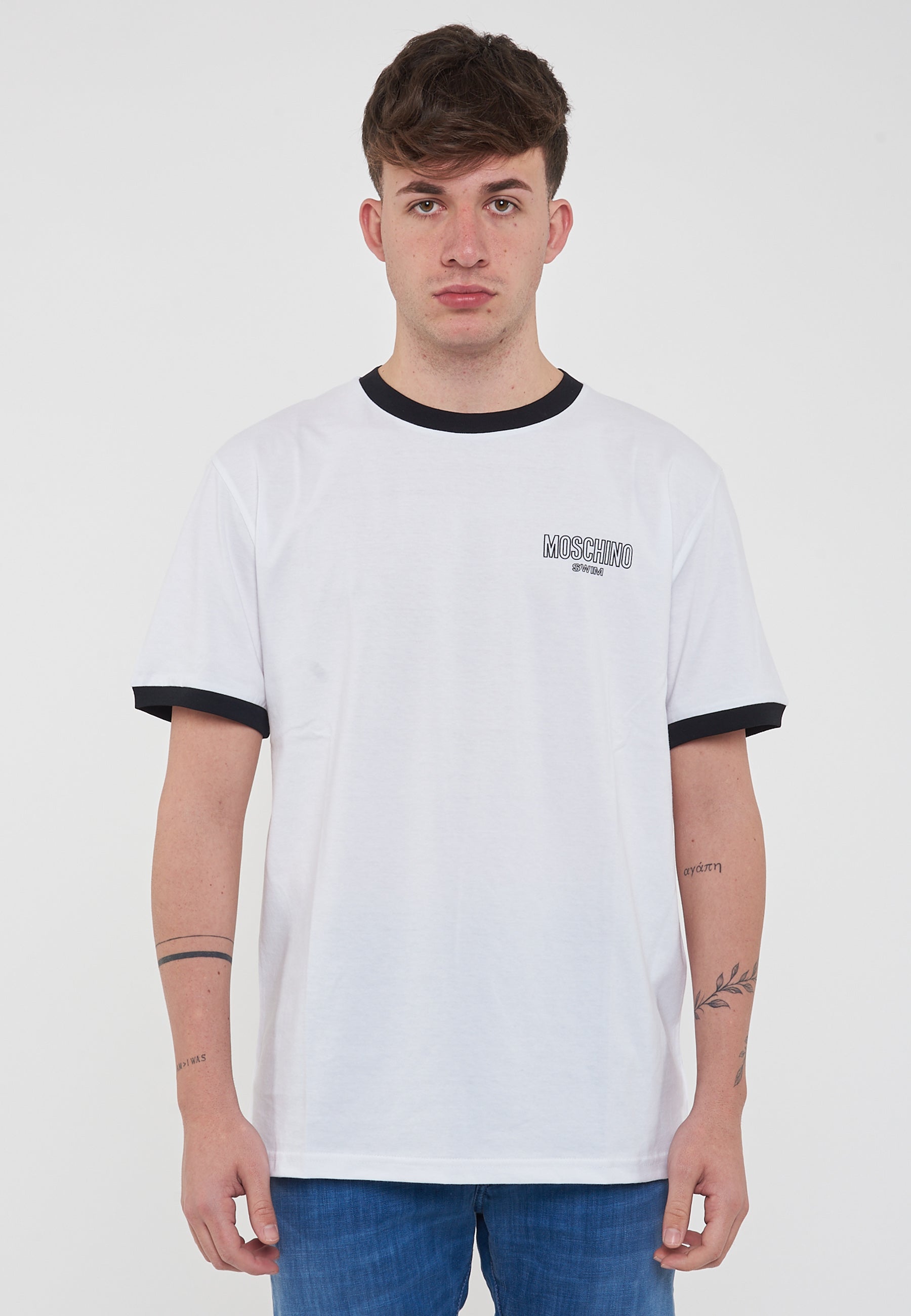 T-Shirt Uomo Tinta Unita Con Logo Bianco