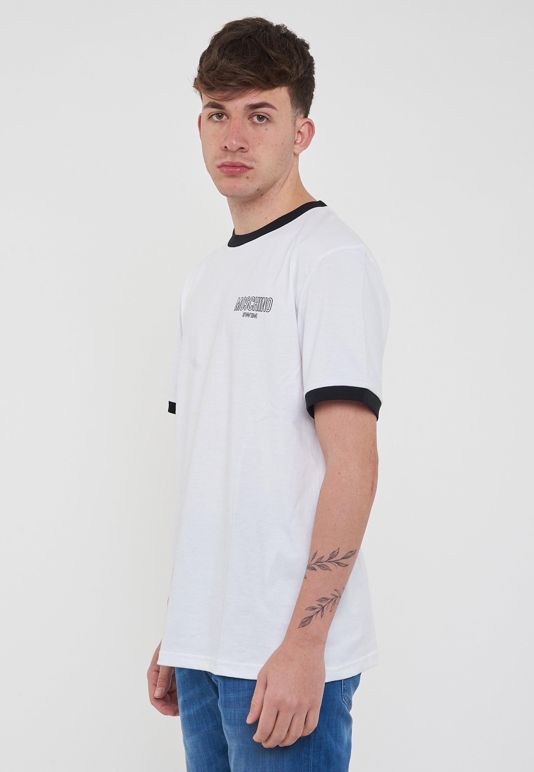T-Shirt Uomo Tinta Unita Con Logo Bianco