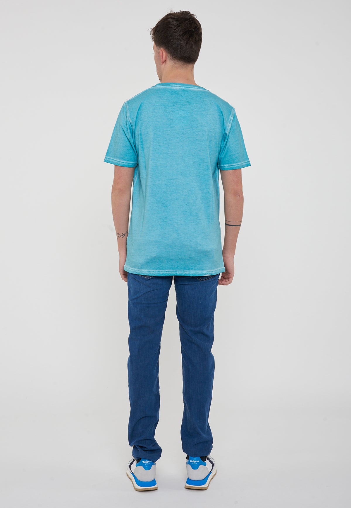 Men's Solid Colour Stone Wash T-Shirt Light Blue