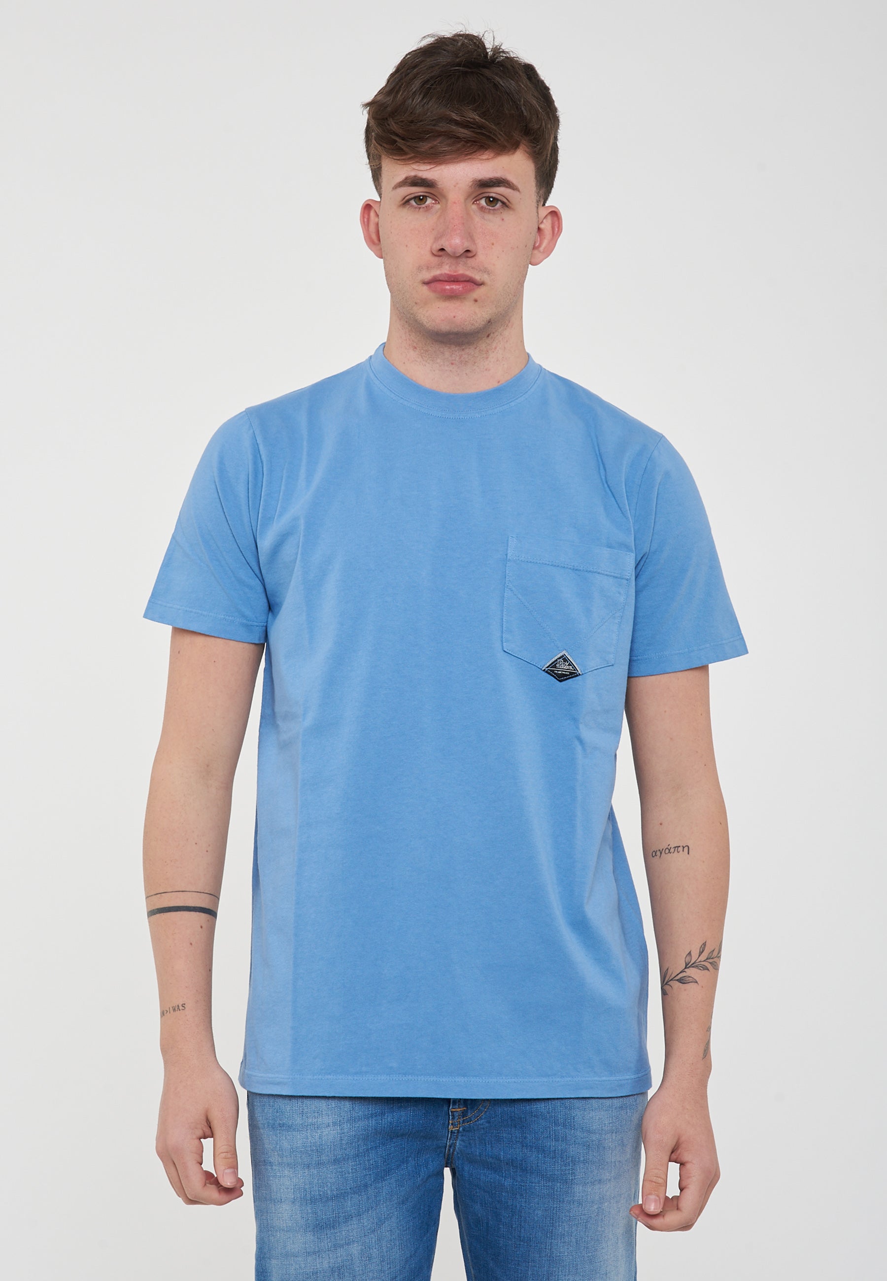 T-shirt Pocket In Jersey Linen Blue