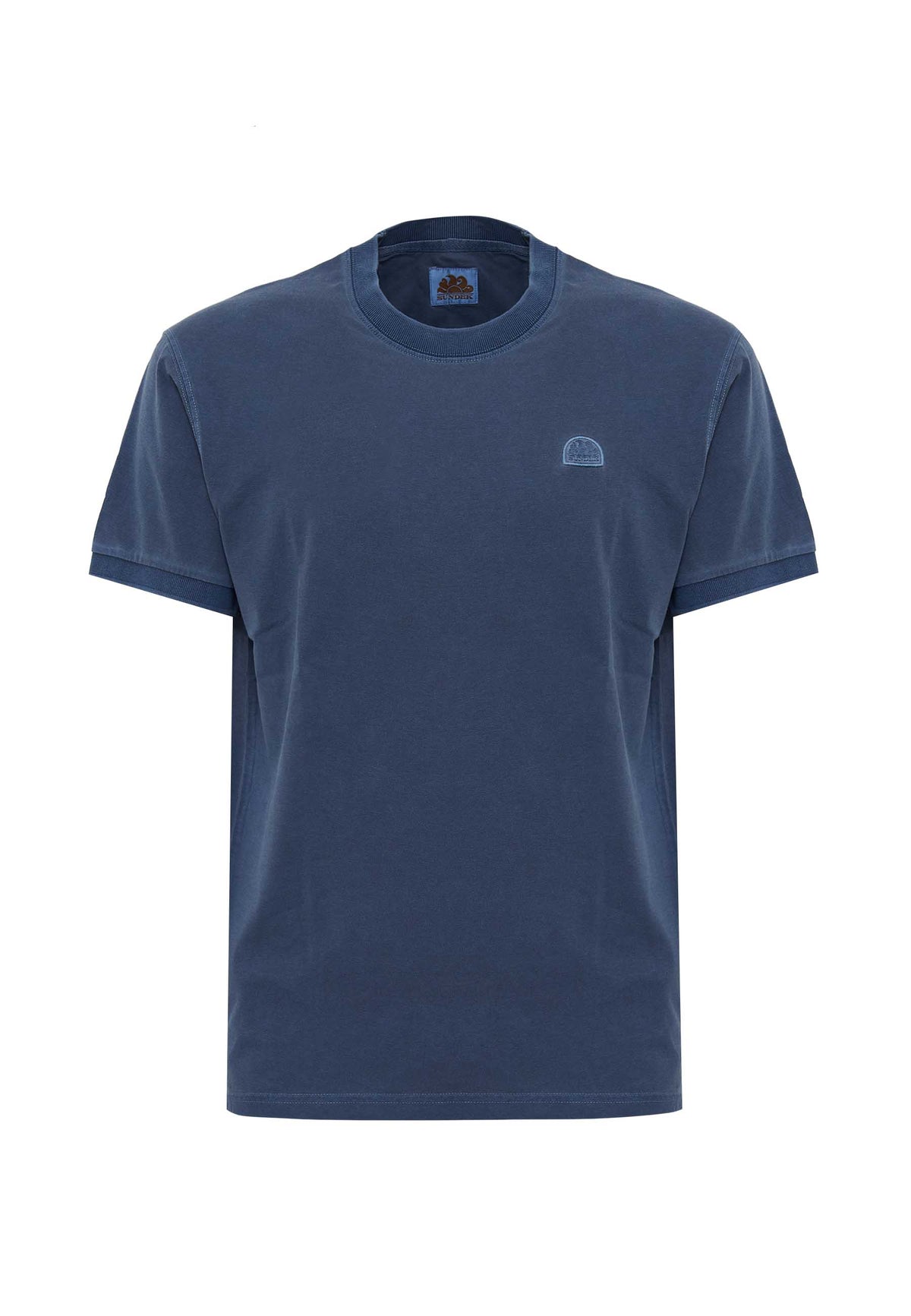 New Dey Garment-Dyed Crew Neck T-Shirt with Logo Navy 01