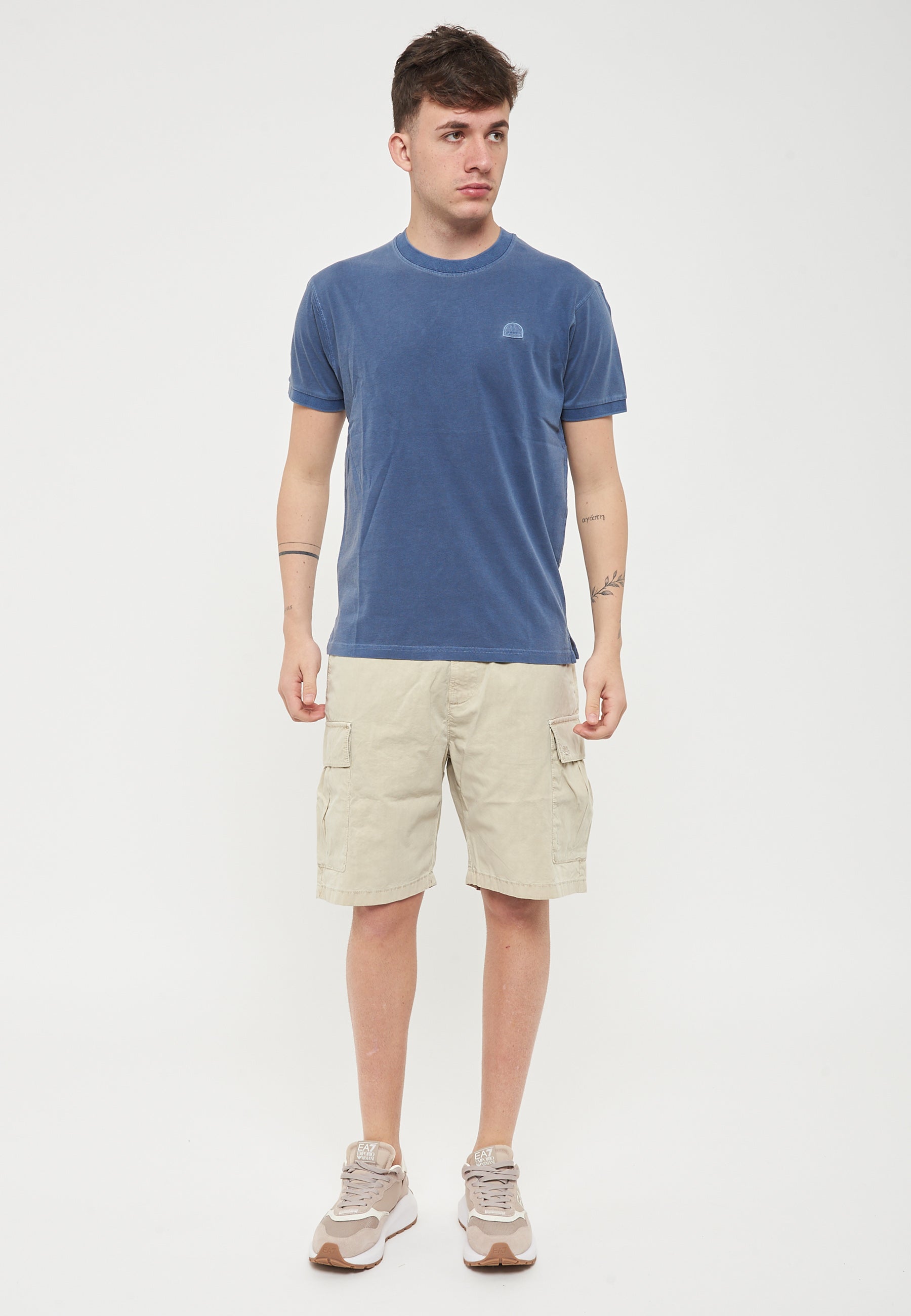 T-Shirt New Dey Girocollo Tinto Capo Con Logo Navy 01
