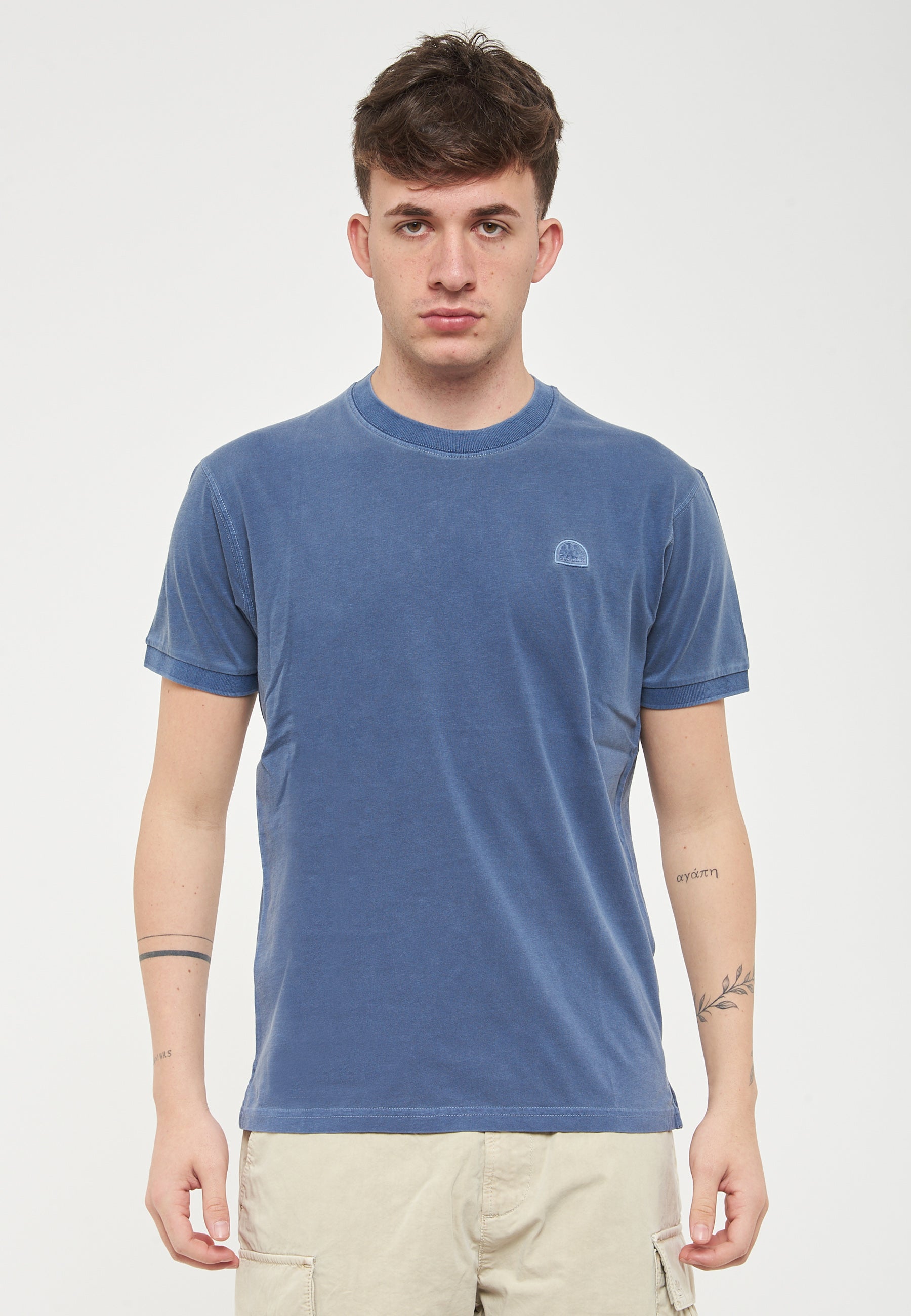 T-Shirt New Dey Girocollo Tinto Capo Con Logo Navy 01