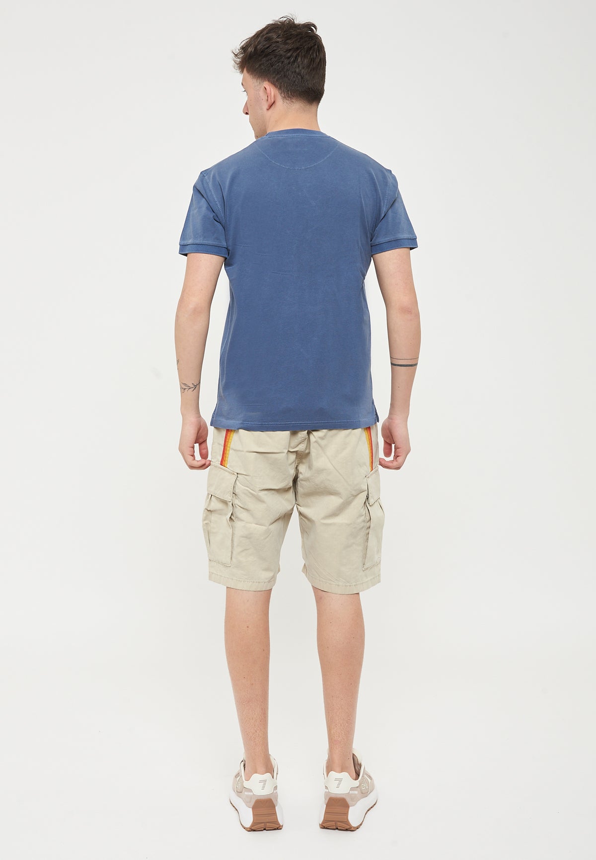 New Dey Garment-Dyed Crew Neck T-Shirt with Logo Navy 01